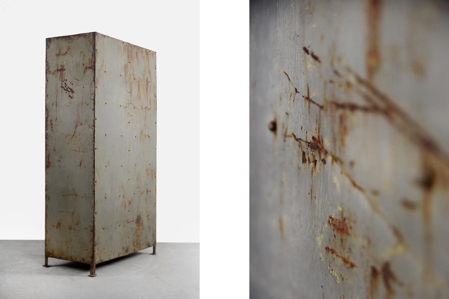 Vintage Large Factory Raw Industrial Metal Bank Cabinet with 14 Lockers, 1950s For Sale 1