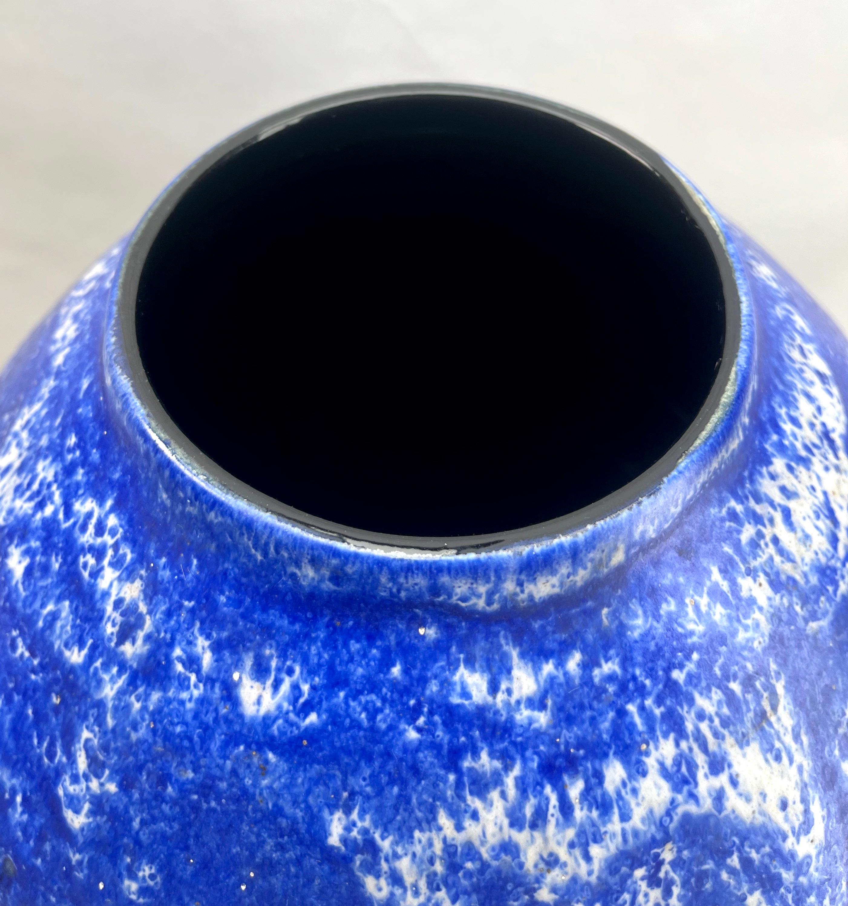 Glazed Vintage Large Fat Lava Floor Vase with Cobalt Blue Drip-Glaze 88-40 W-Germany'