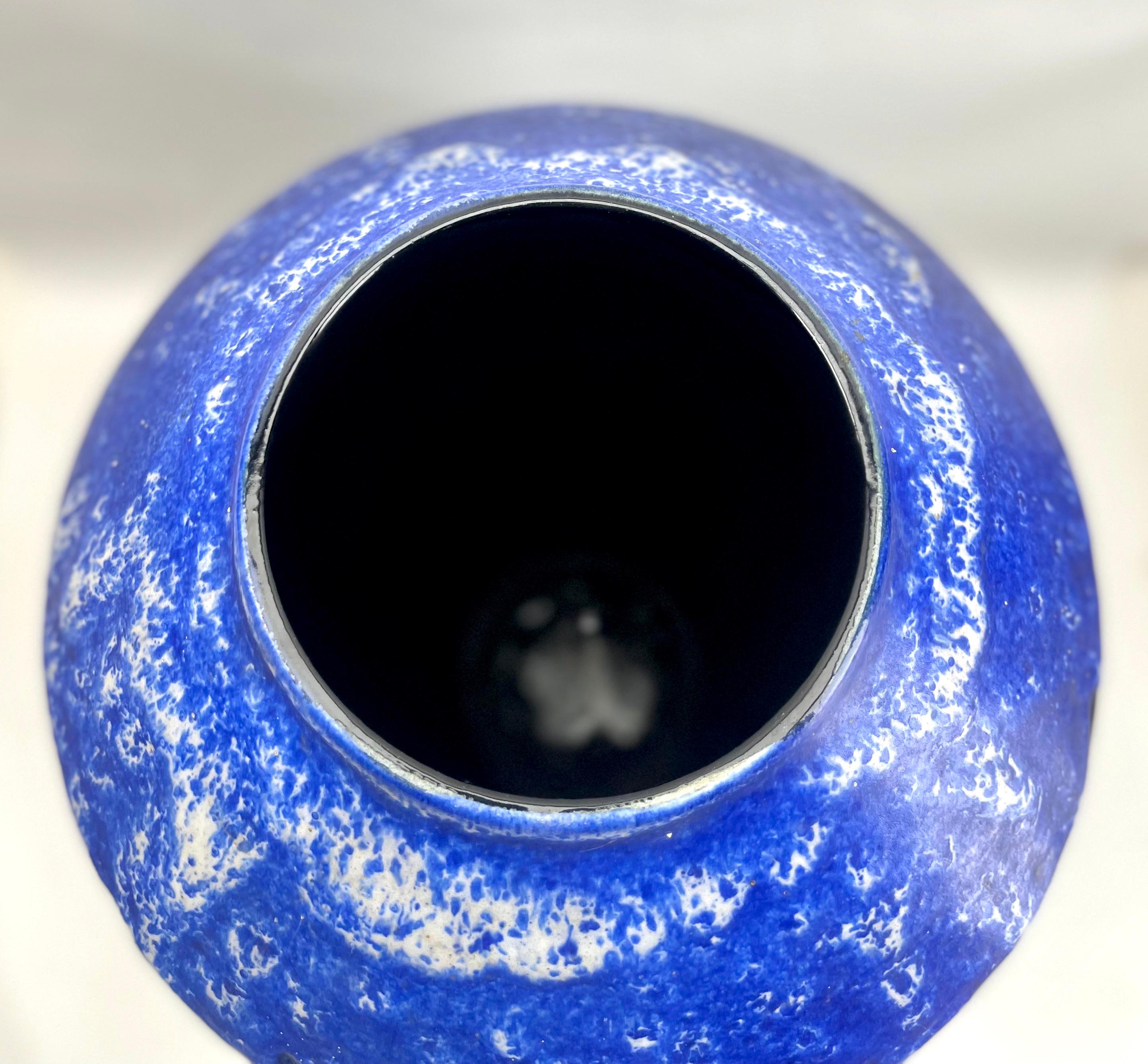 20th Century Vintage Large Fat Lava Floor Vase with Cobalt Blue Drip-Glaze 88-40 W-Germany'