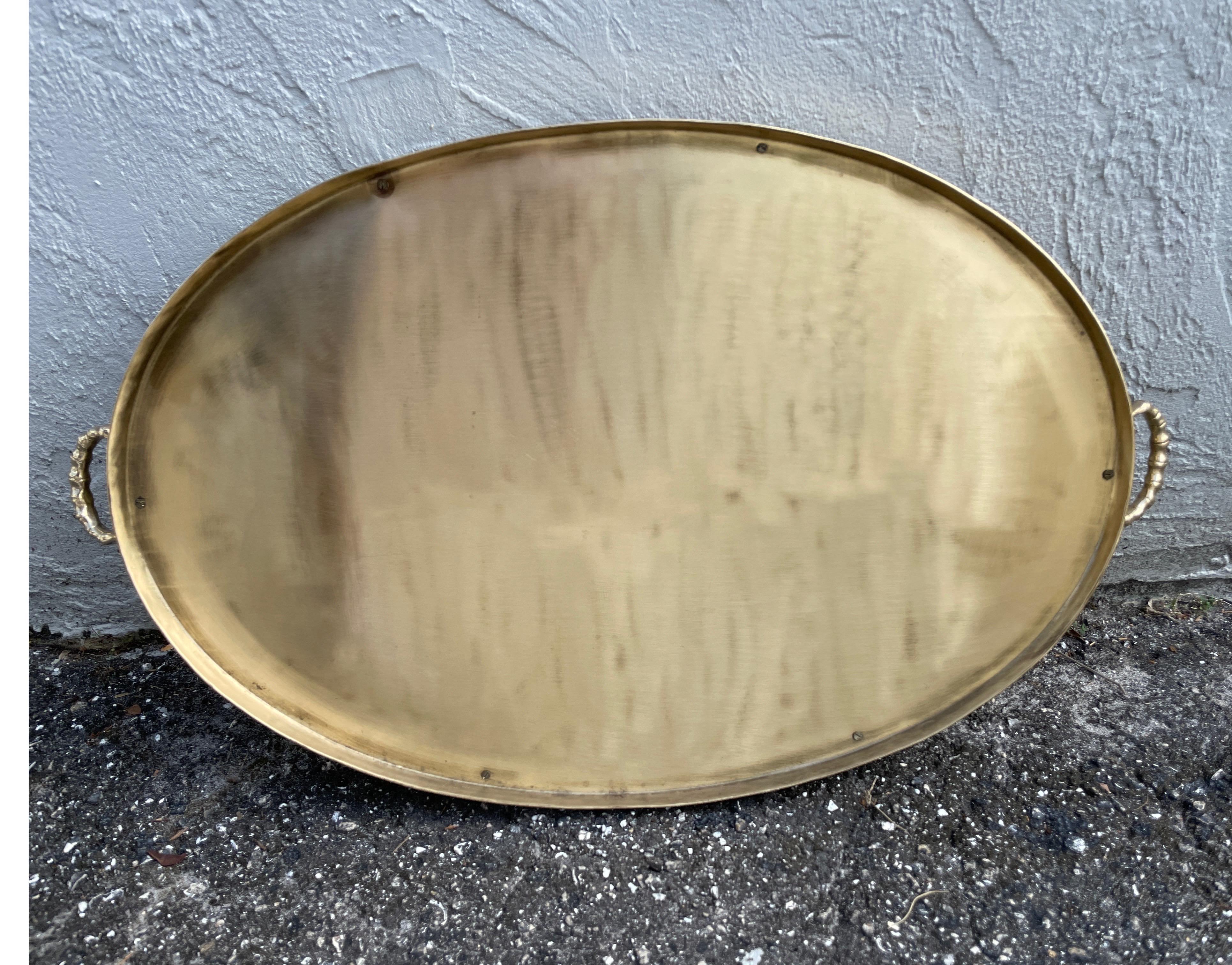 Vintage Large Faux Bamboo Galleried Brass Tray 5