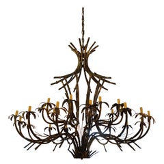 Vintage Large Faux Bamboo Pagoda Tole Metal Palm Beach Chandelier 25 Lights