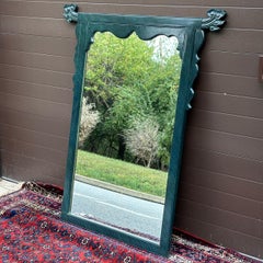 Vintage Large Faux Malachite Green Lacquer Chinese Style Carved Mirror