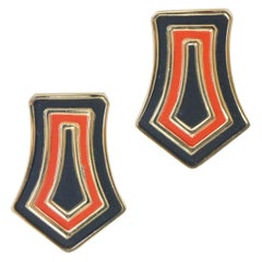 Vintage Large Flat Black and Red Paint Gold tone Cufflinks