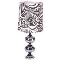 Vintage Large Floor Lamp Black White with Chrome Base, Germany