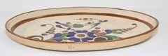 Tonala Folk Art Pottery Oval Platter Signed, Mexico, circa 1960's