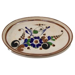 Vintage Large Folk Art Tonala Sandstone Pottery Oval Platter Signed