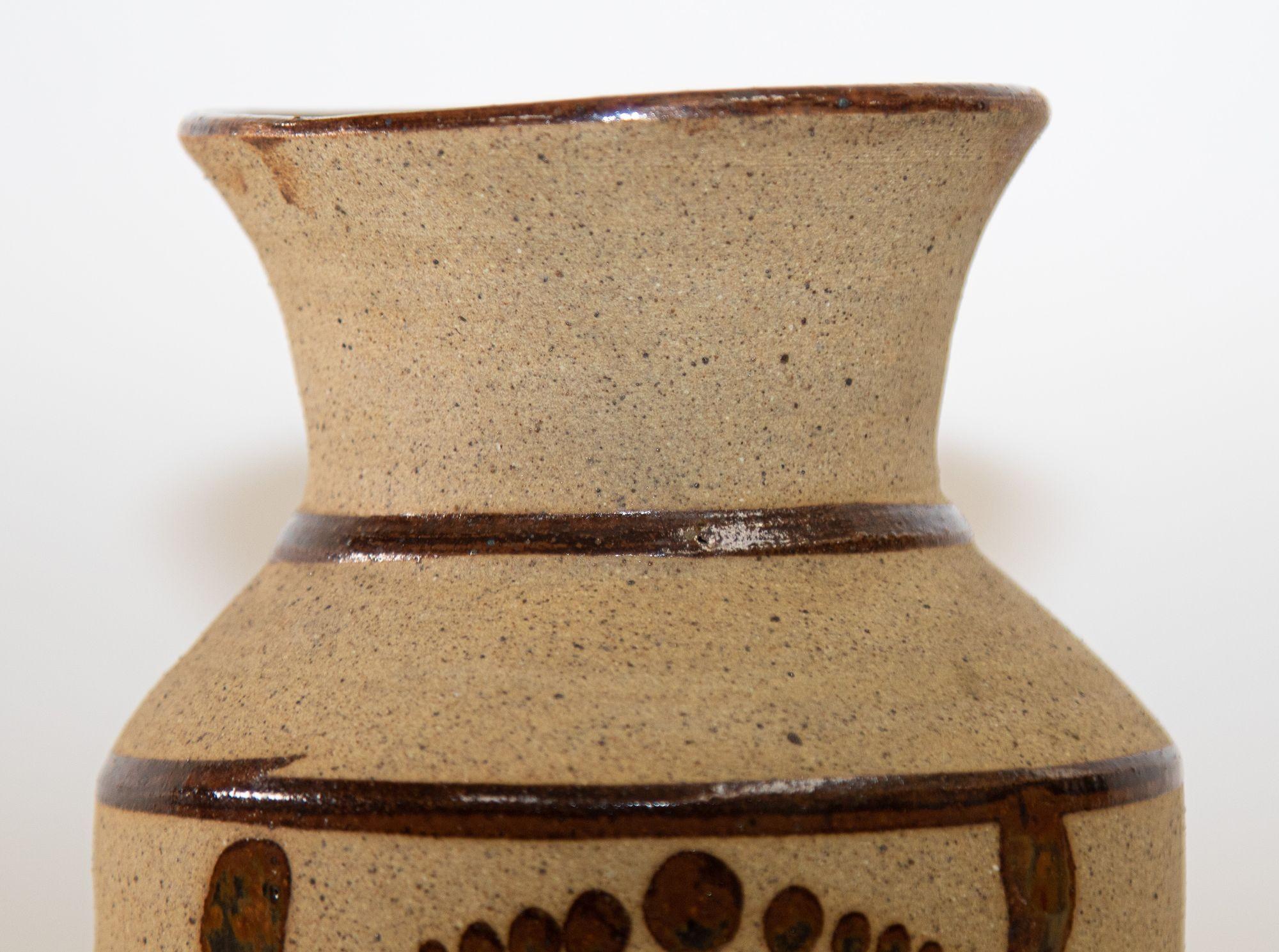 Mexican Vintage Large Folk Art Tonala Sandstone Pottery Vase, 1960's For Sale