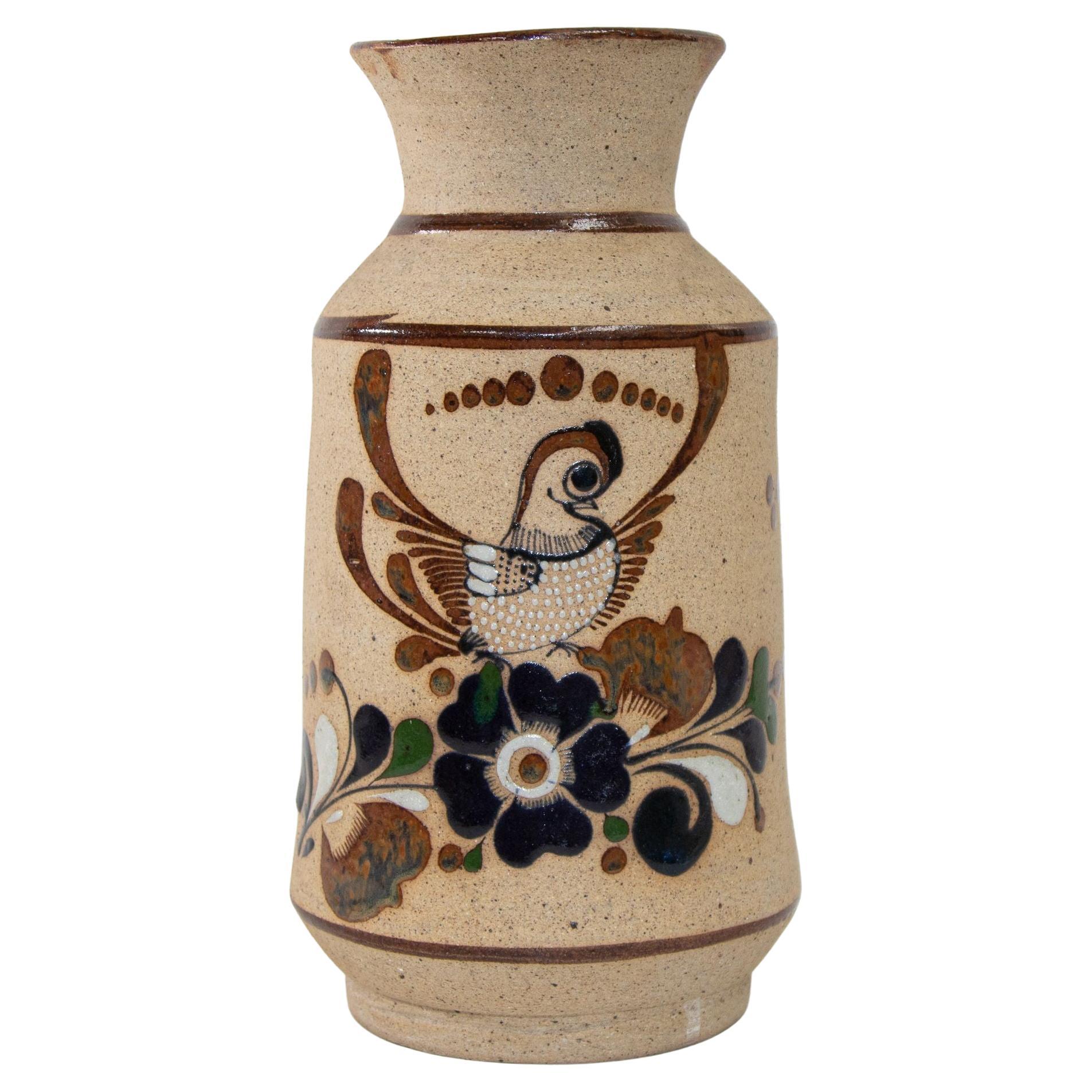 Vintage Large Folk Art Tonala Sandstone Pottery Vase, 1960's For Sale