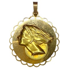 Vintage Large "Fortuna, Goddess of Luck" 18K Pendant
