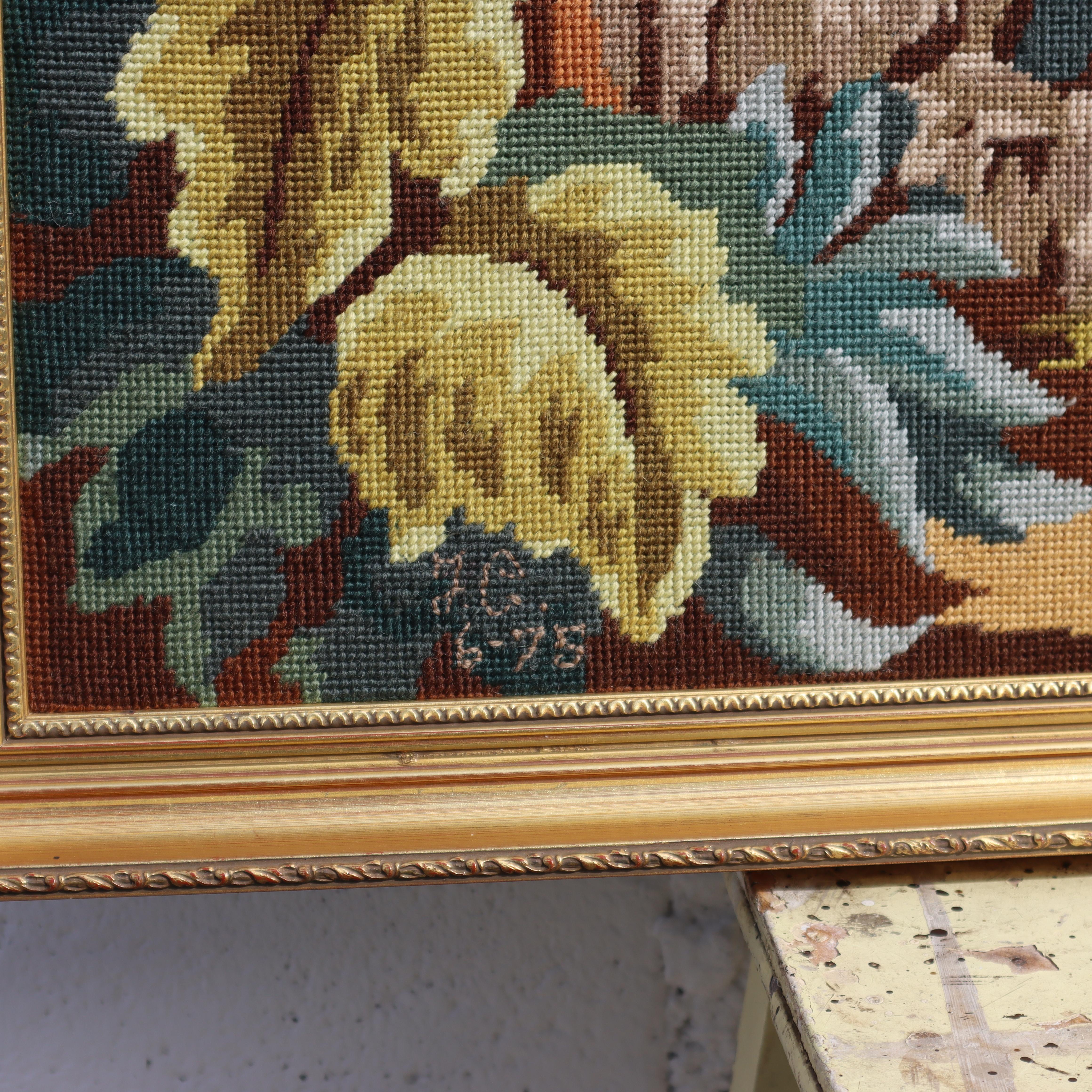Großer gerahmter Vintage-Wandteppich, französisches Barockkunstwerk, Vintage im Angebot 5