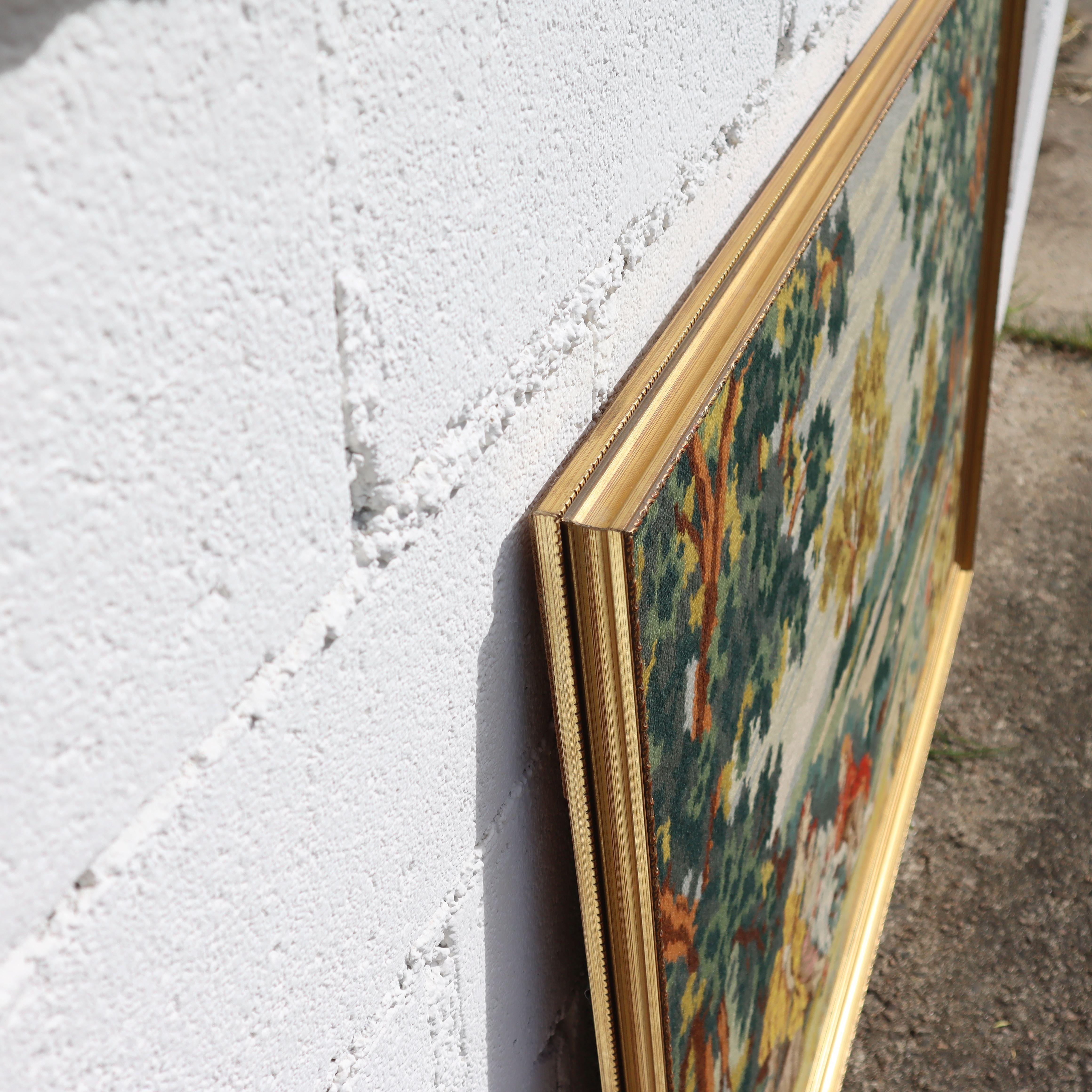 Großer gerahmter Vintage-Wandteppich, französisches Barockkunstwerk, Vintage (Stoff) im Angebot