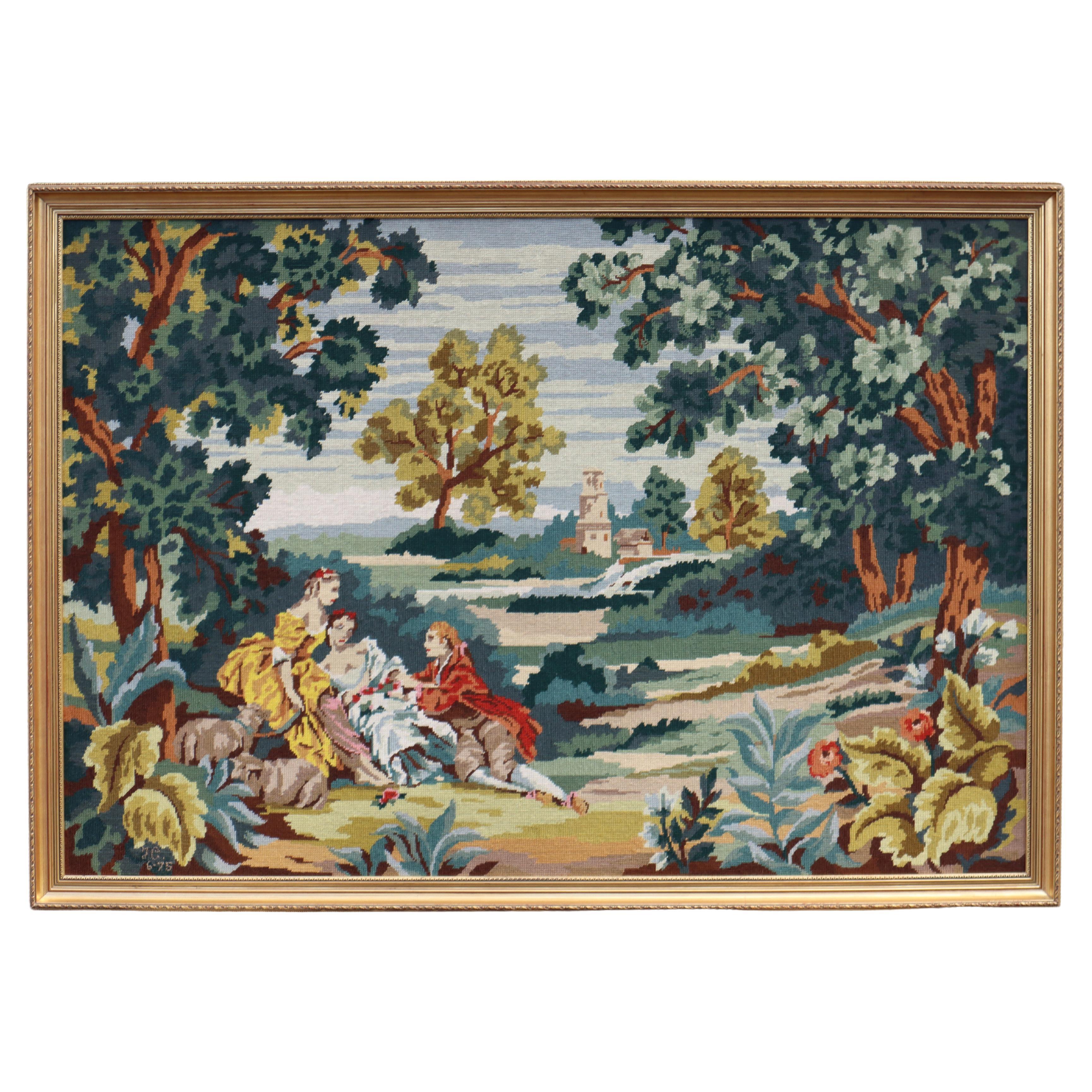  Vintage Large Framed Tapestry-French Baroque Art Work For Sale
