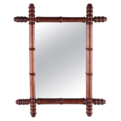 Antique Large French Bamboo Mirror, 1920