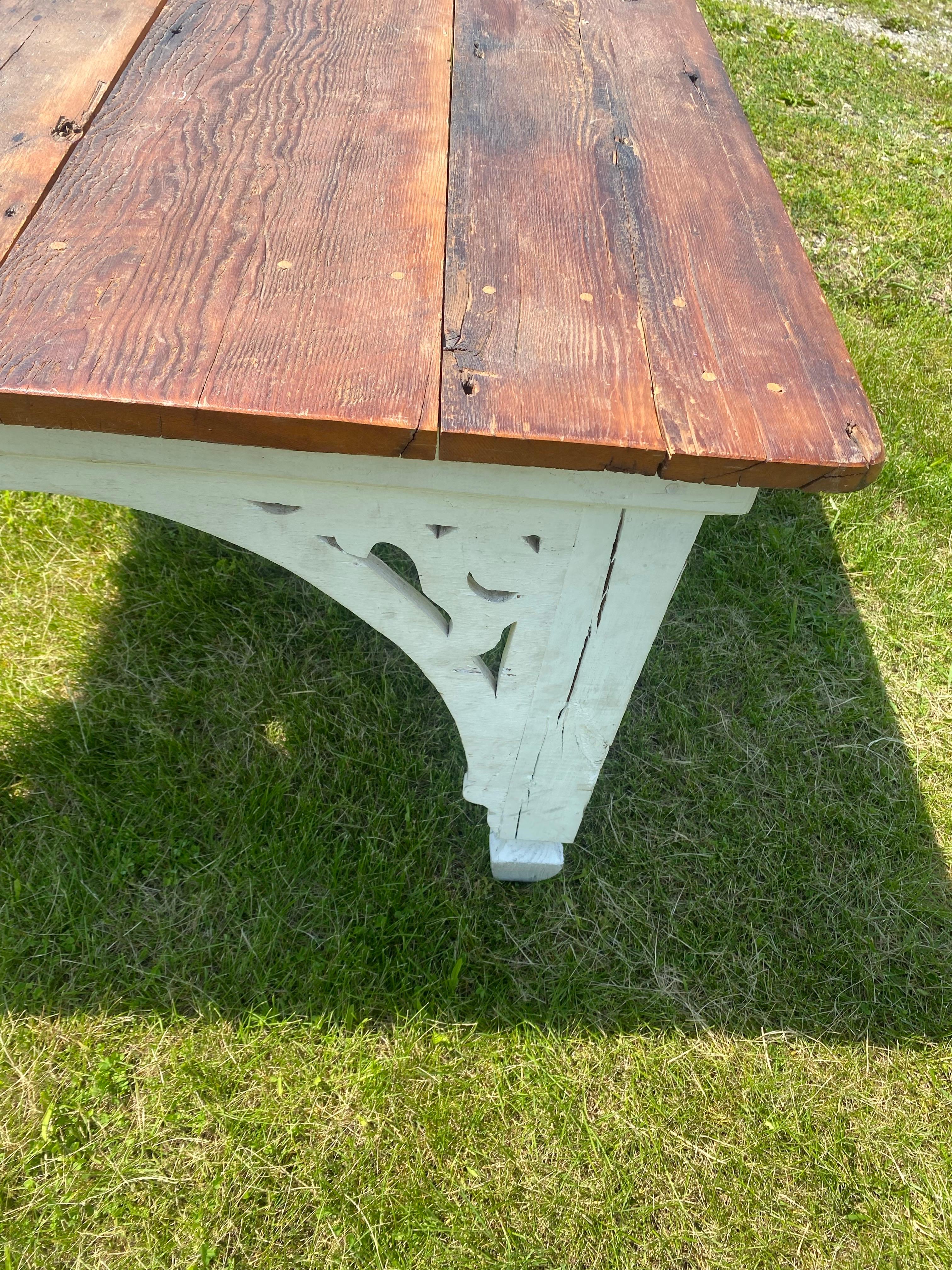 Hand-Crafted Vintage large French country farmhouse style rustic dining table For Sale
