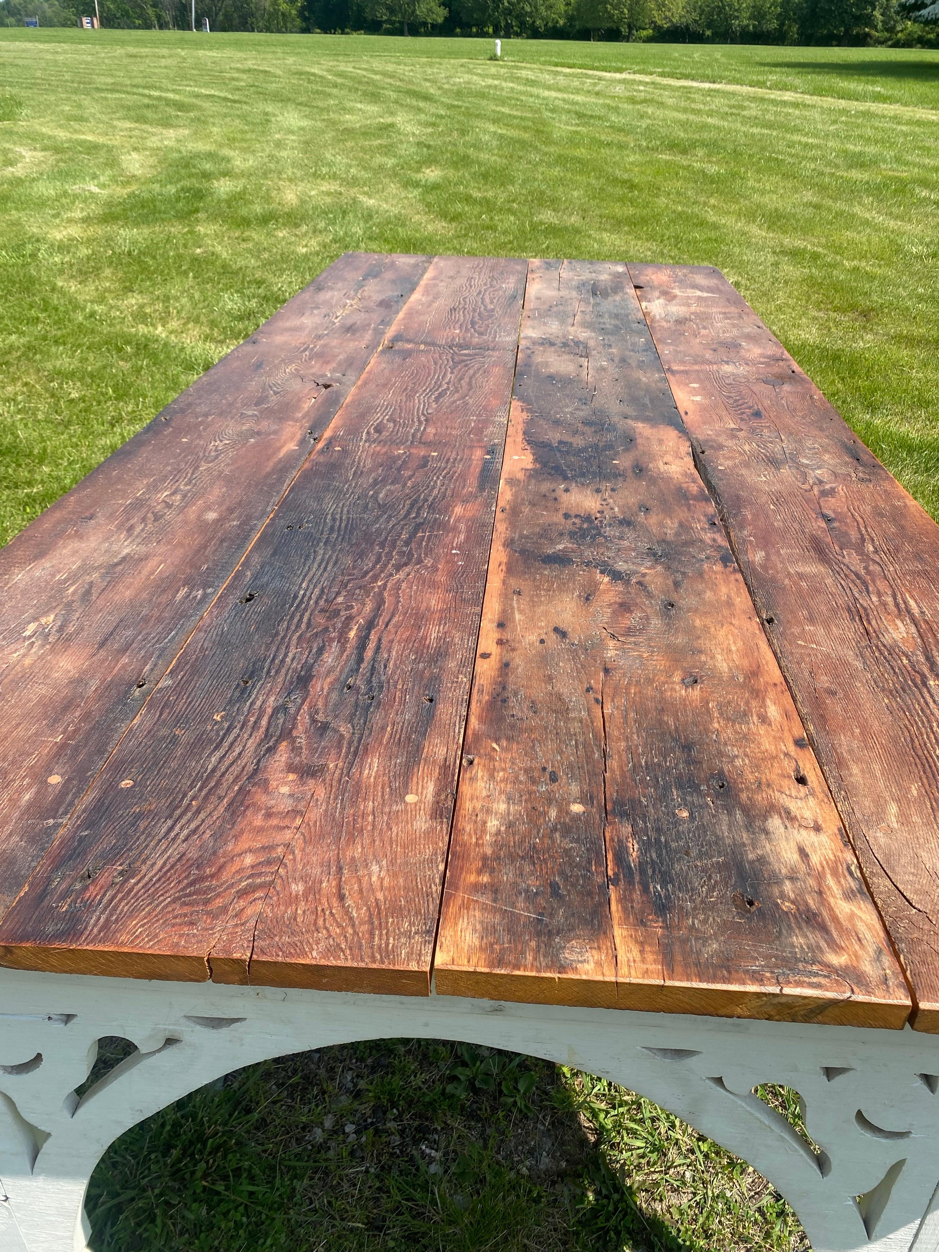 Late 20th Century Vintage large French country farmhouse style rustic dining table For Sale