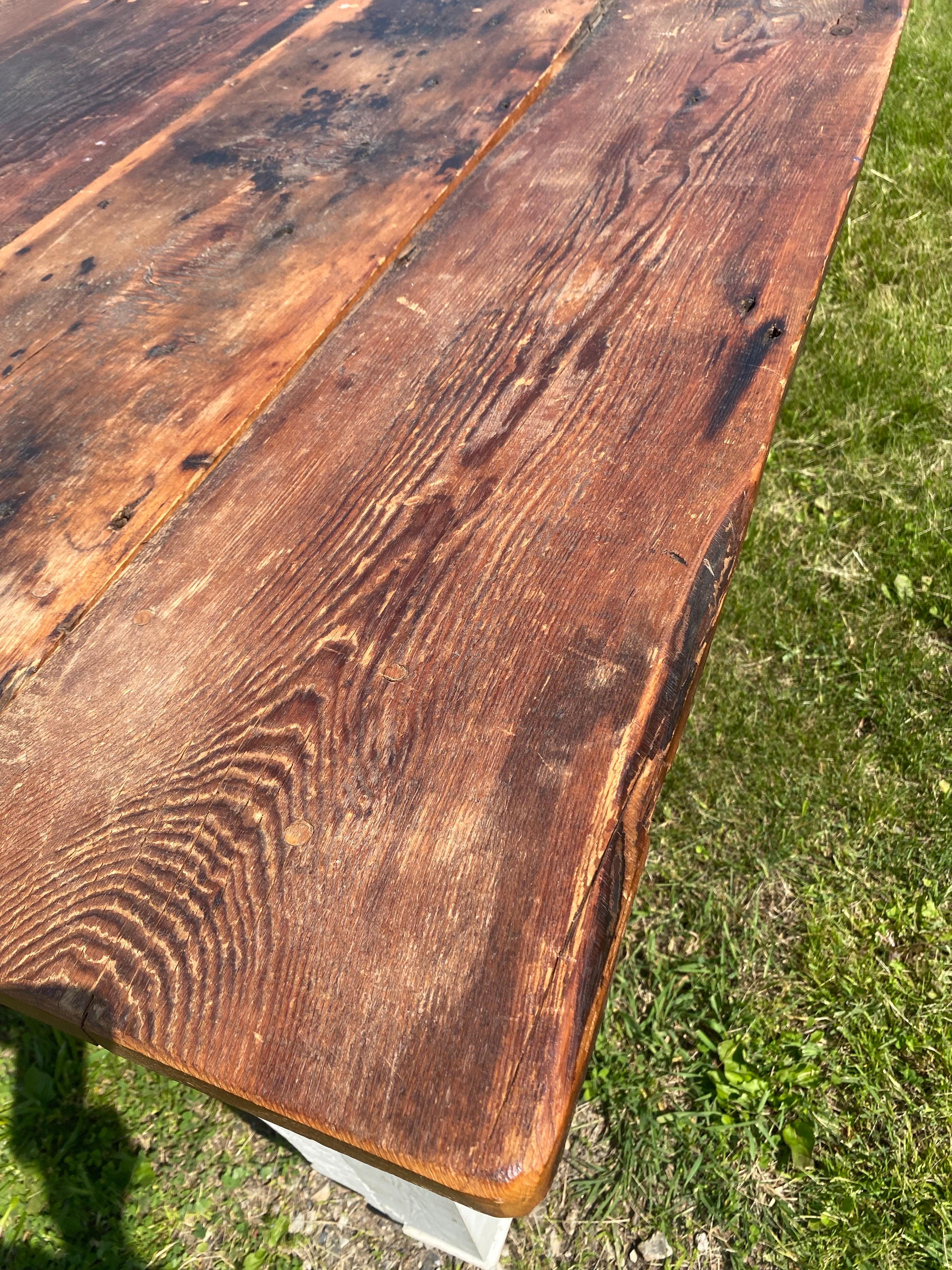 Wood Vintage large French country farmhouse style rustic dining table For Sale