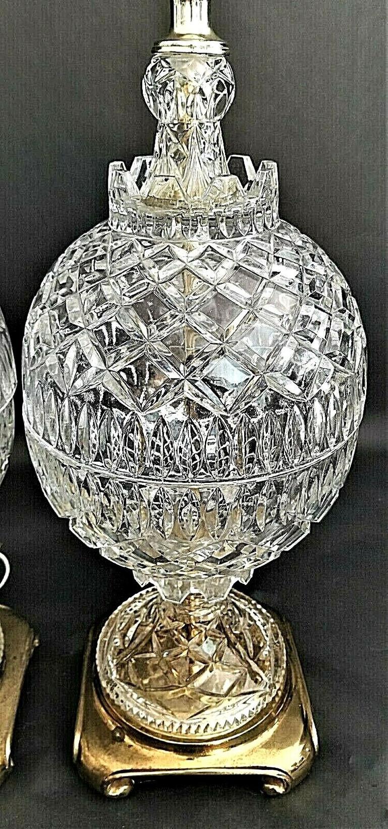 Unknown Vintage Large French Cut Lead Crystal Table Lamps, a Pair For Sale