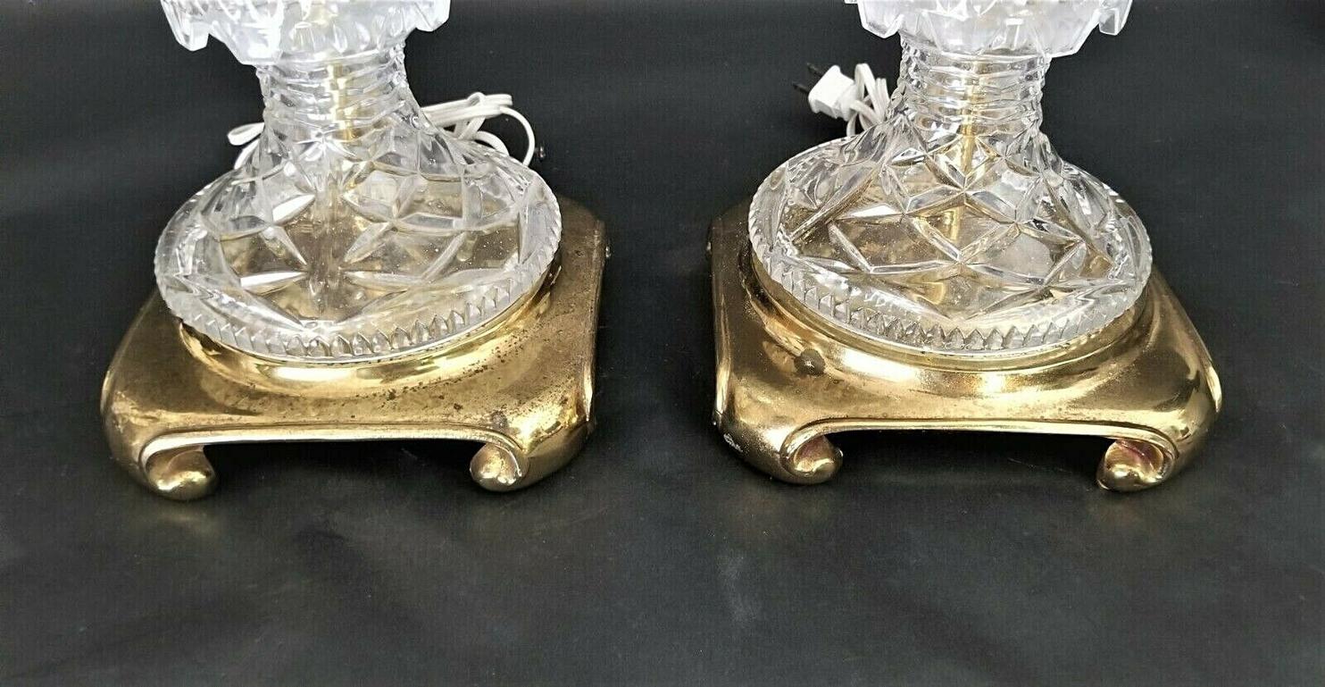 Vintage Large French Cut Lead Crystal Table Lamps, a Pair For Sale 4