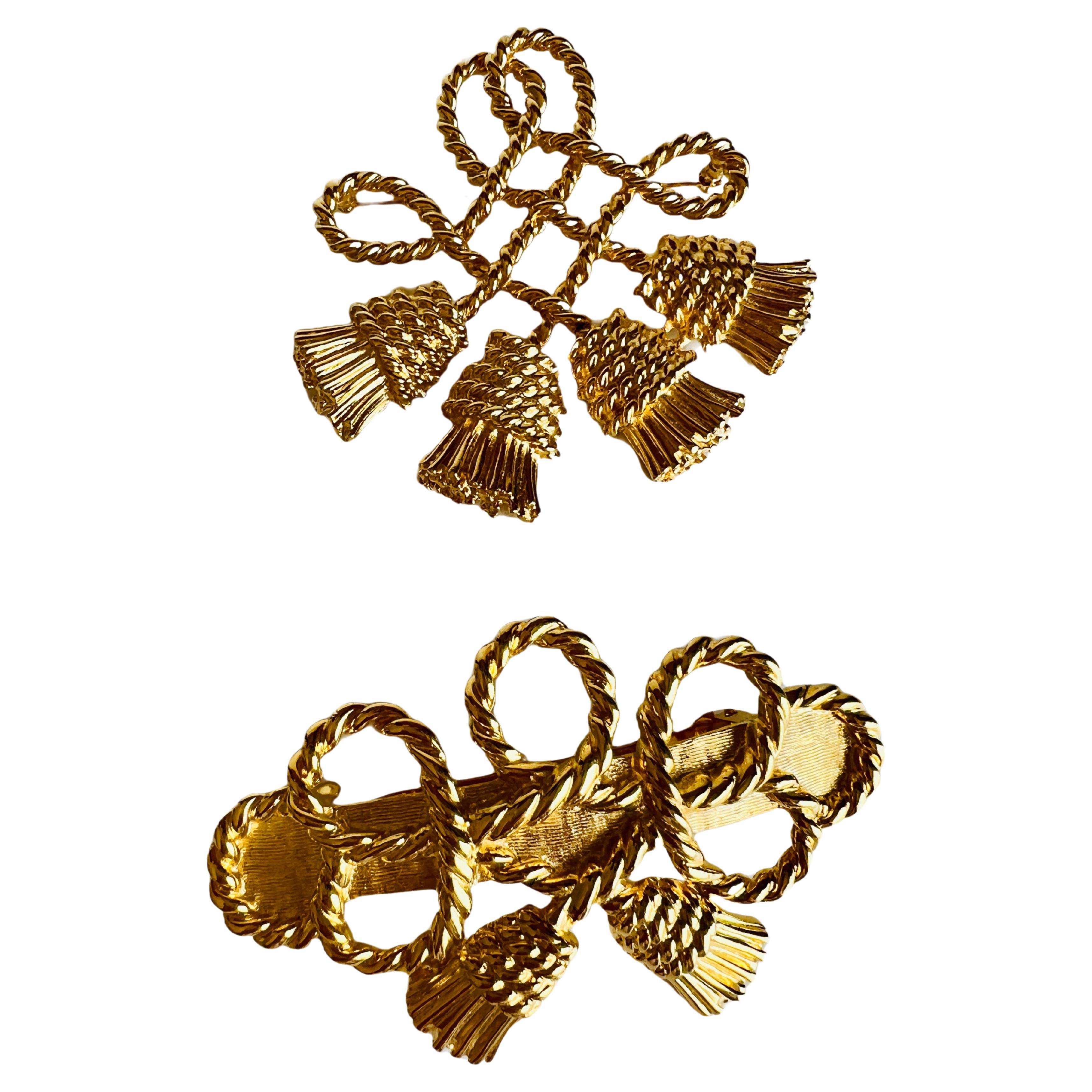 Grande broche à pompon et pince à cheveux barrette française vintage en or fabriquée en France