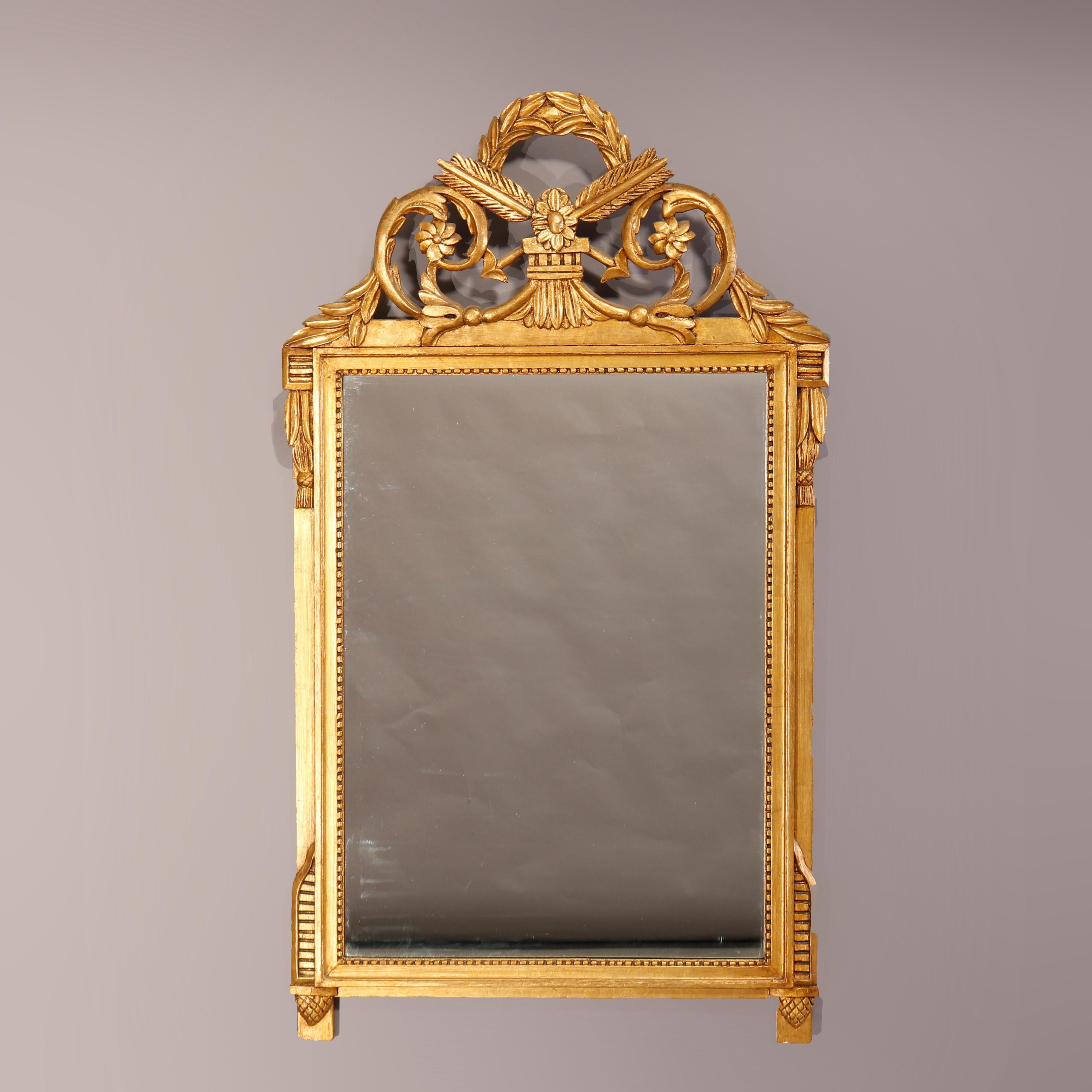 Vieux et grand miroir mural français de style Louis XVI en bois doré, 20ème siècle 3