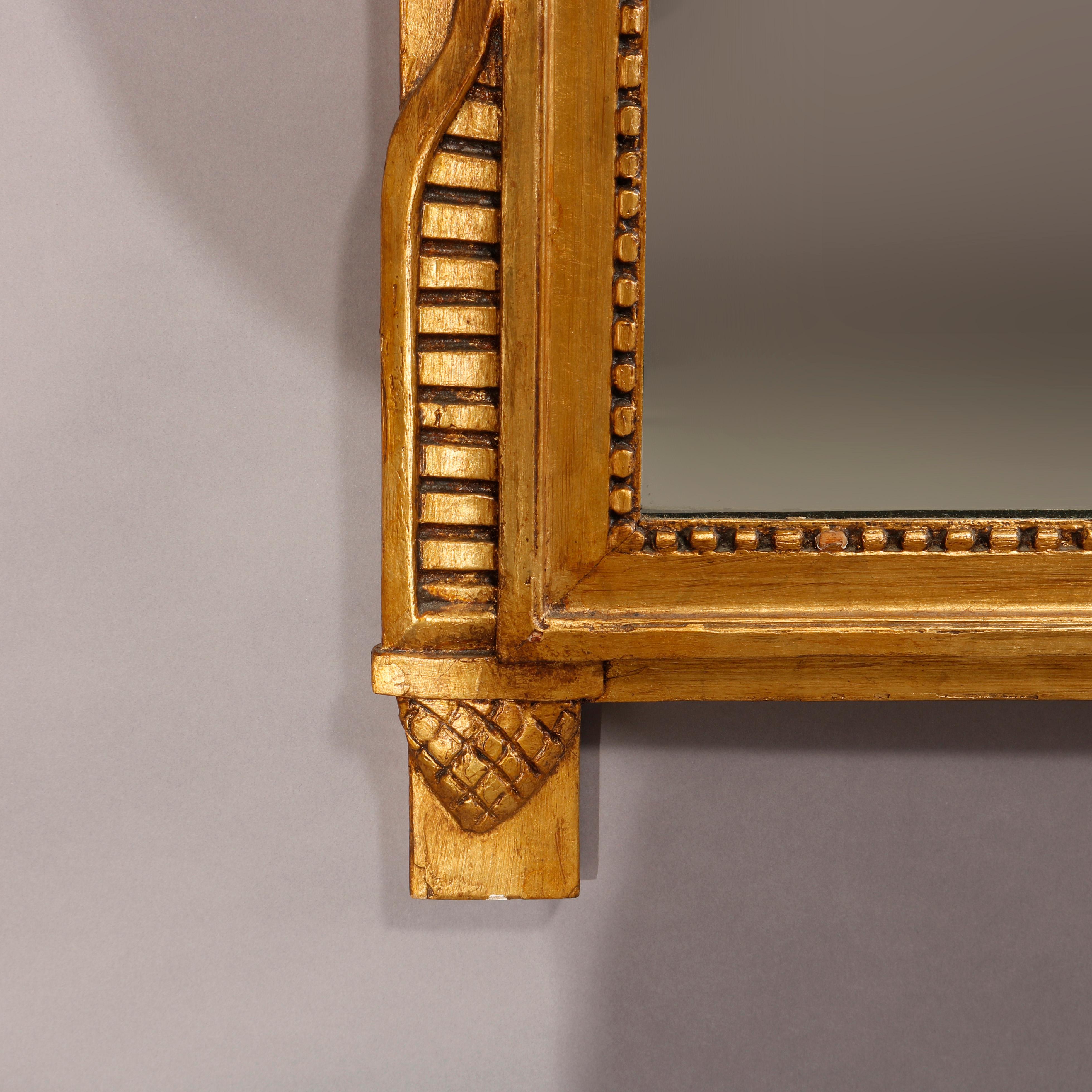 Miroir Vieux et grand miroir mural français de style Louis XVI en bois doré, 20ème siècle