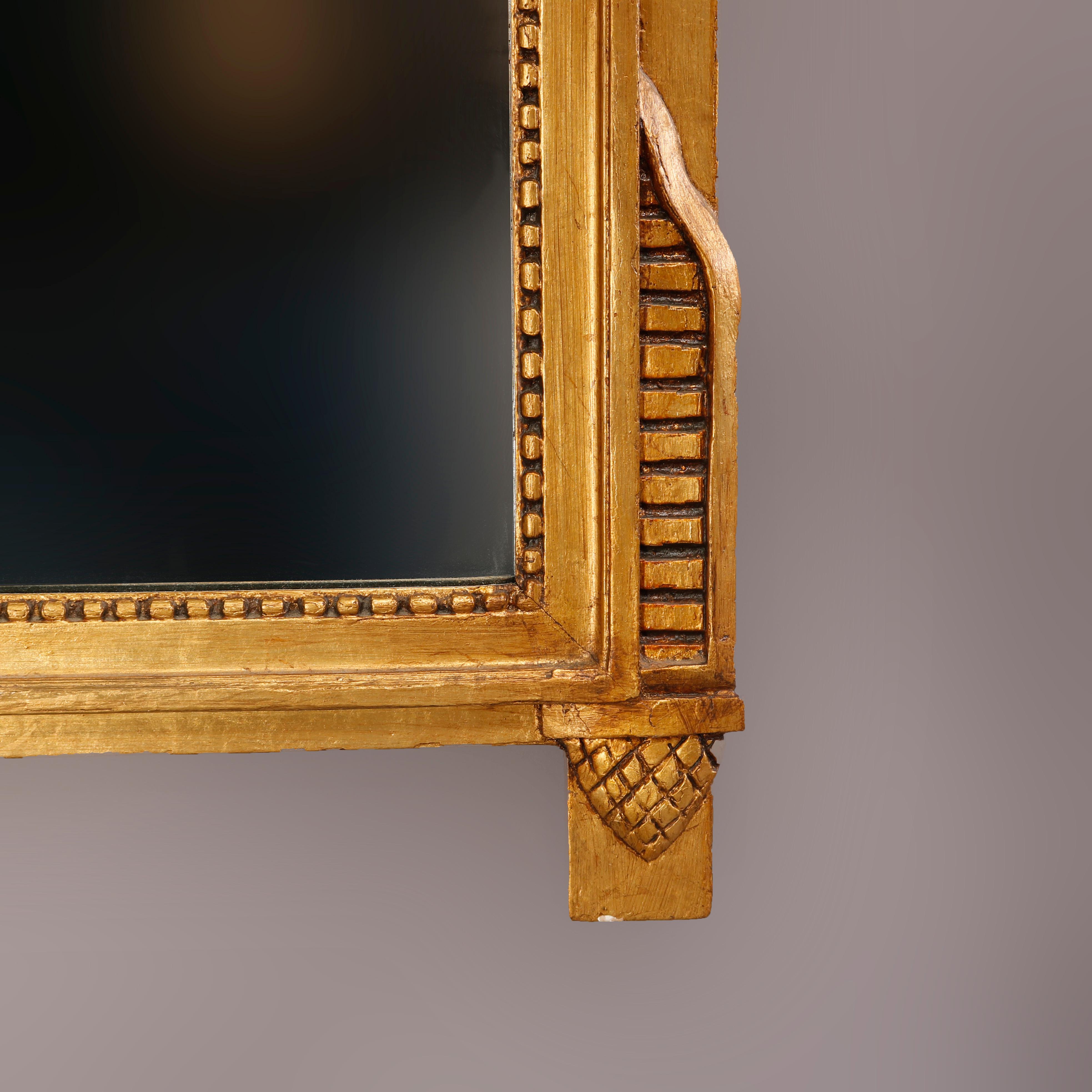 Vieux et grand miroir mural français de style Louis XVI en bois doré, 20ème siècle 1