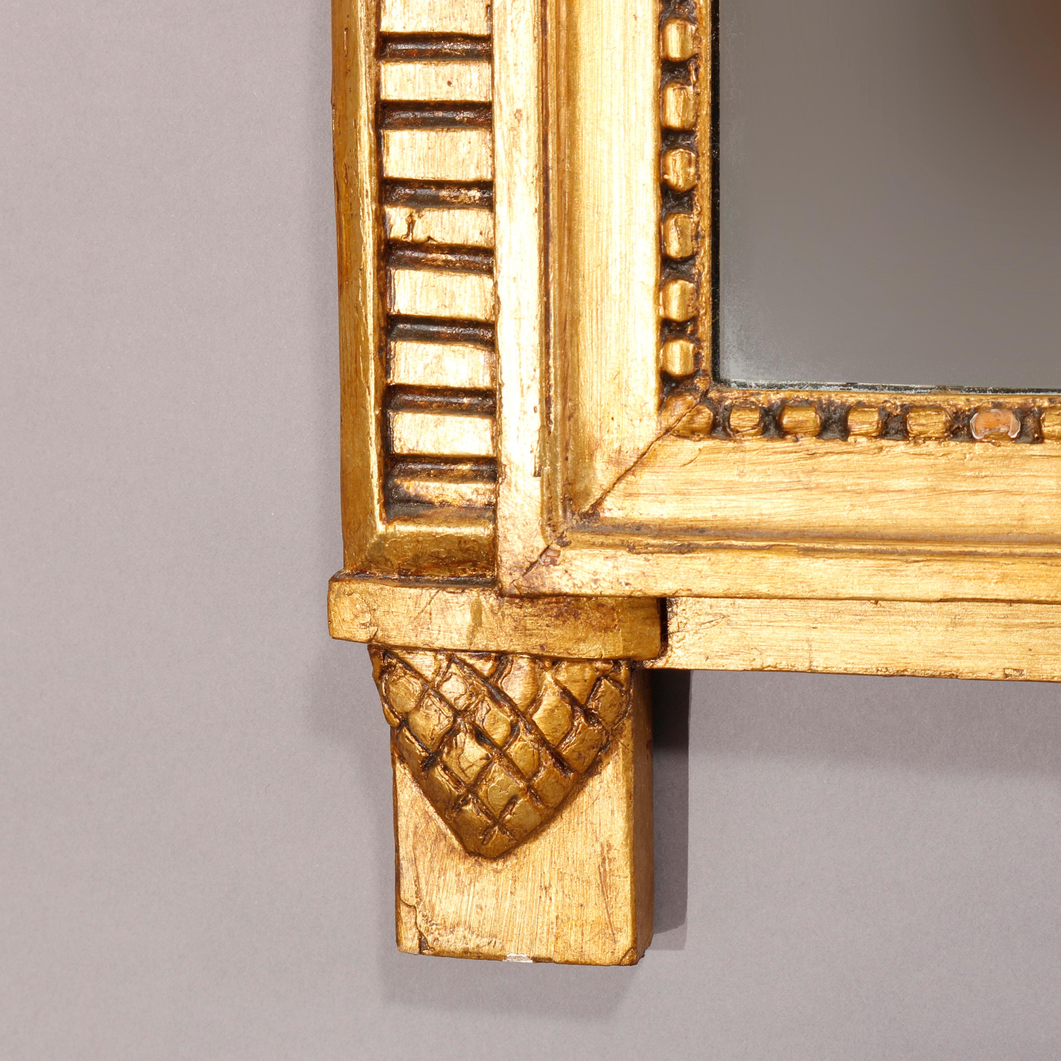 Vieux et grand miroir mural français de style Louis XVI en bois doré, 20ème siècle 2