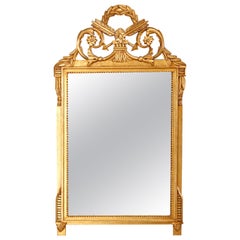 Vieux et grand miroir mural français de style Louis XVI en bois doré, 20ème siècle