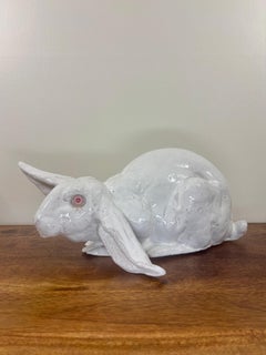 Vintage Large French Majolica Terracotta Rabbit Sculpture by Bavent