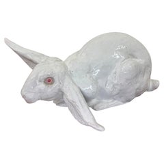 Vintage Large French Majolica Terracotta Rabbit Sculpture by Bavent