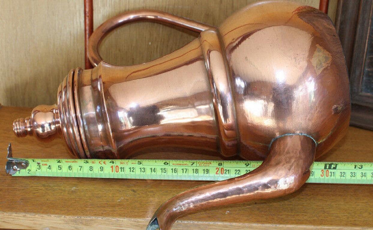 Vintage Large French Rustic Copper Handmade Coffee Tea Pot For Sale 5