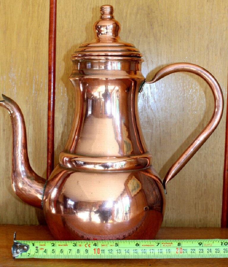 Vintage Large French Rustic Copper Handmade Coffee Tea Pot For Sale 2