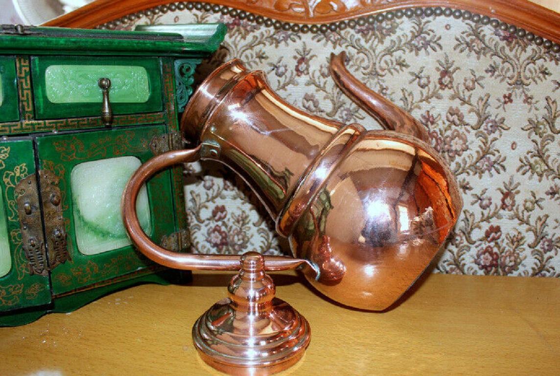 Late Victorian Vintage Large French Rustic Copper Handmade Coffee Tea Pot For Sale