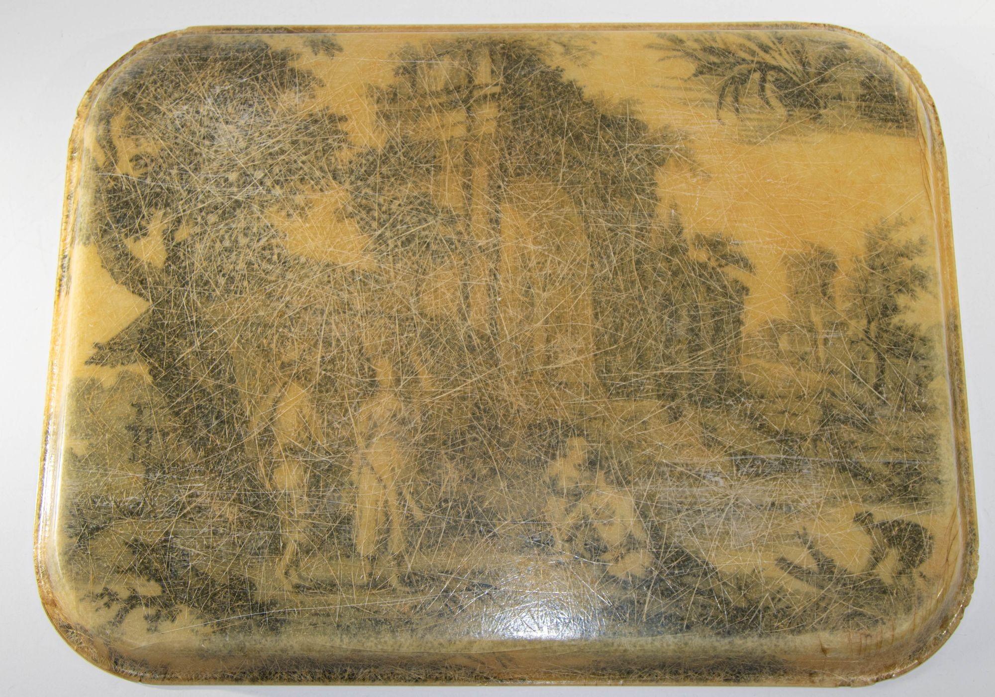 Vintage Large French Toile Pattern Fiberglass Tray with 19th Century Countryside For Sale 9
