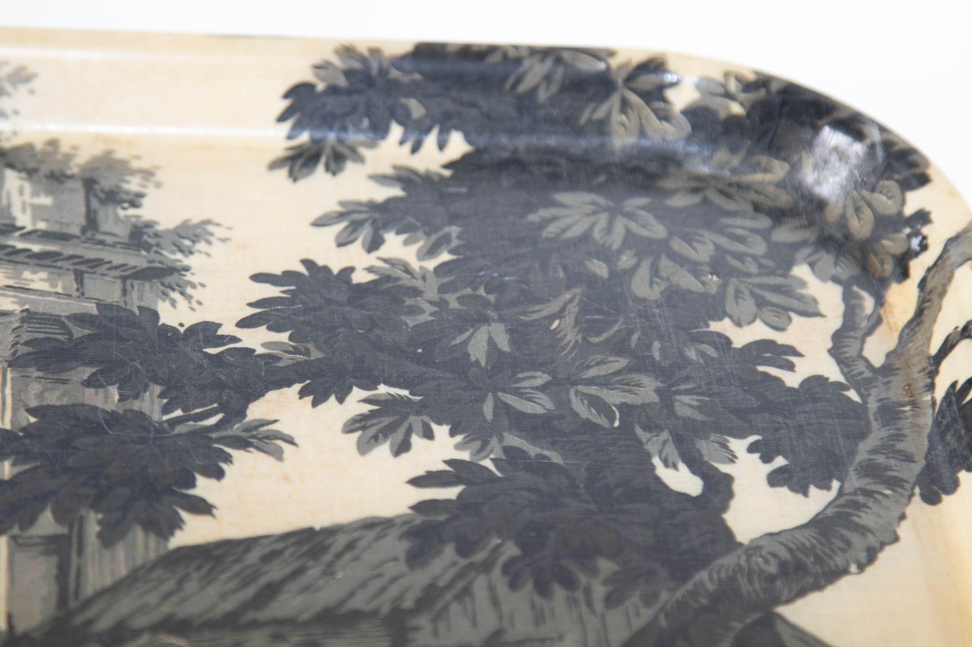 Vintage Large French Toile Pattern Fiberglass Tray with 19th Century Countryside For Sale 15