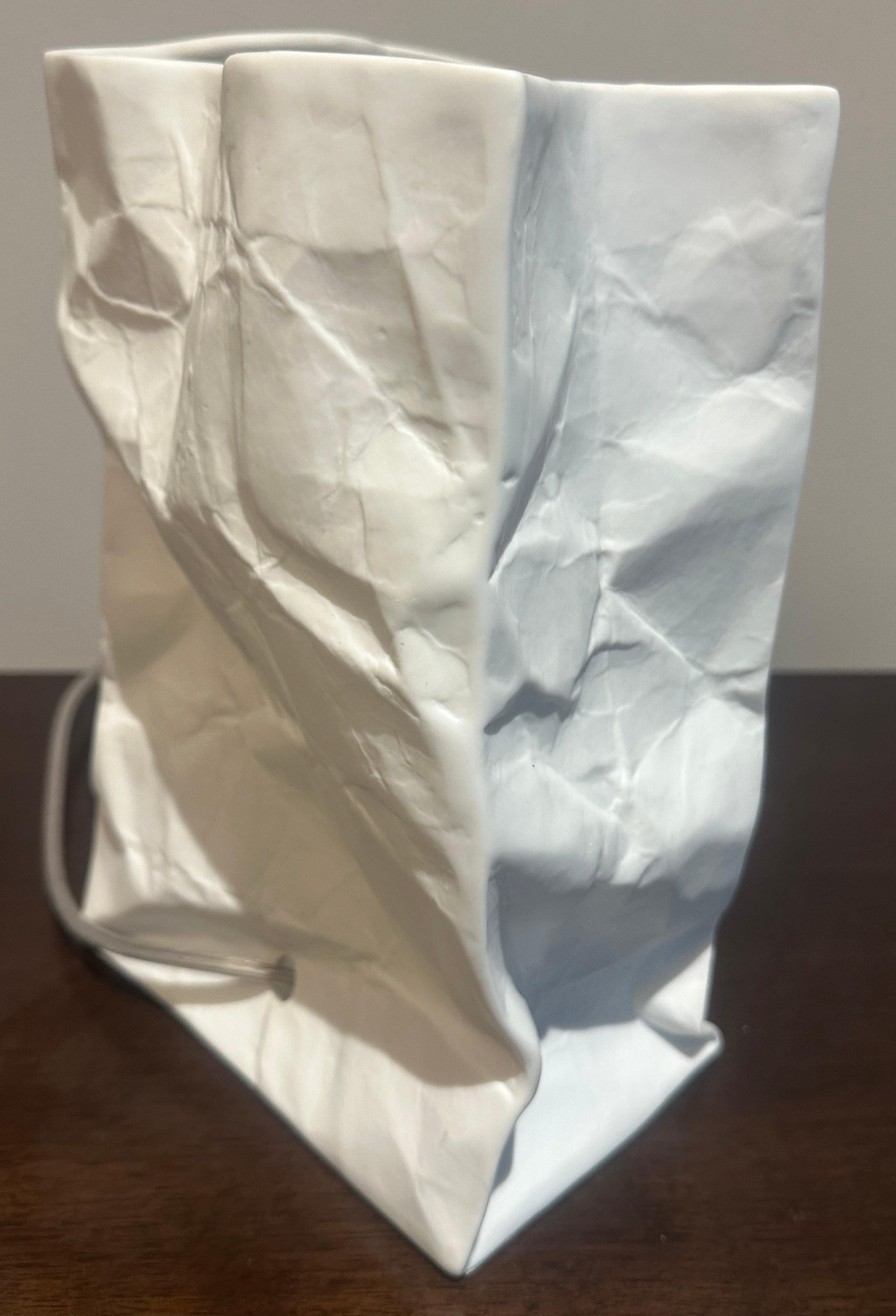 Vintage Large German White Bisque Ceramic Crumpled Bag Table Lamp by Sompex For Sale 9