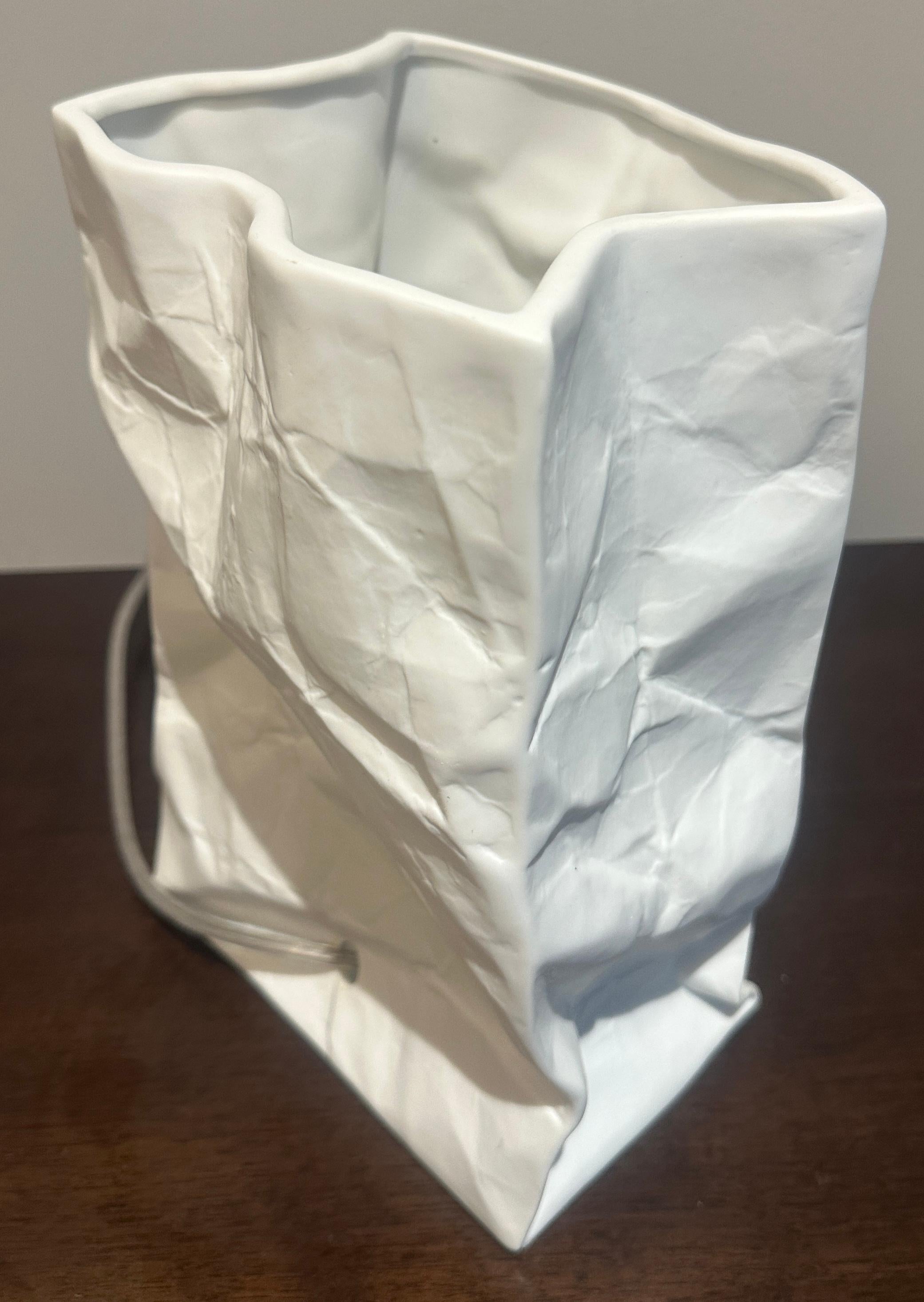 Vintage Large German White Bisque Ceramic Crumpled Bag Table Lamp by Sompex For Sale 10