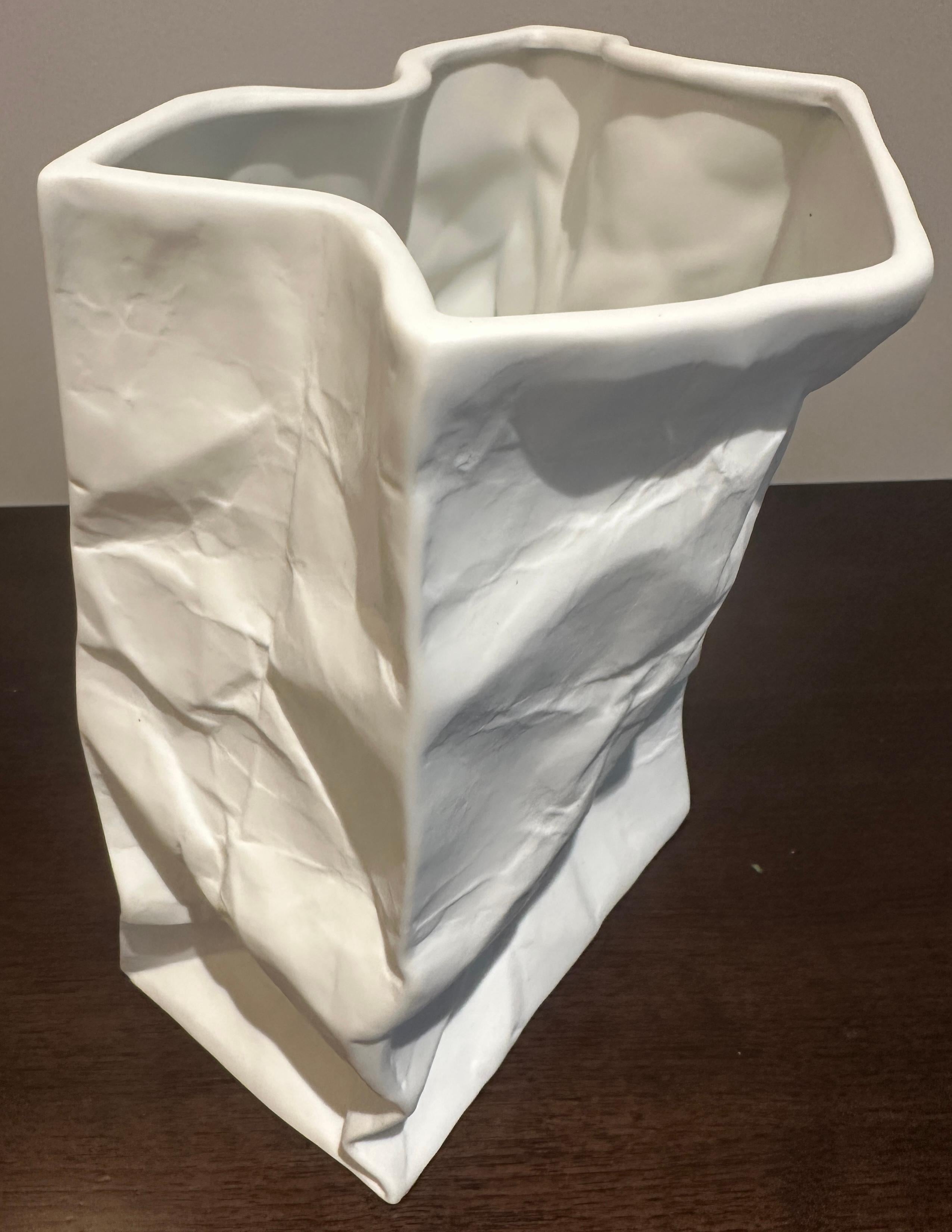Vintage Large German White Bisque Ceramic Crumpled Bag Table Lamp by Sompex For Sale 12