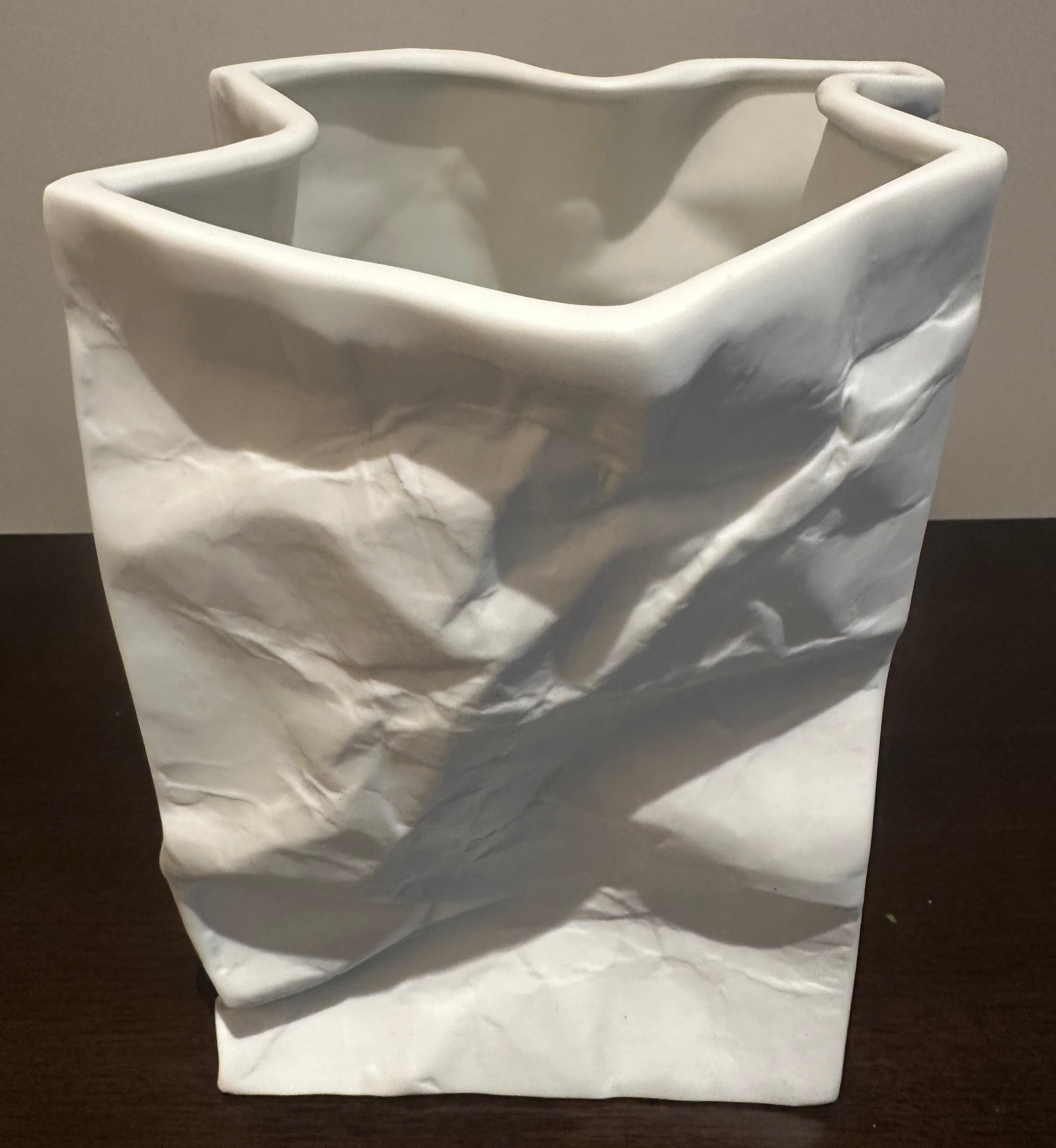 Vintage Large German White Bisque Ceramic Crumpled Bag Table Lamp by Sompex For Sale 13
