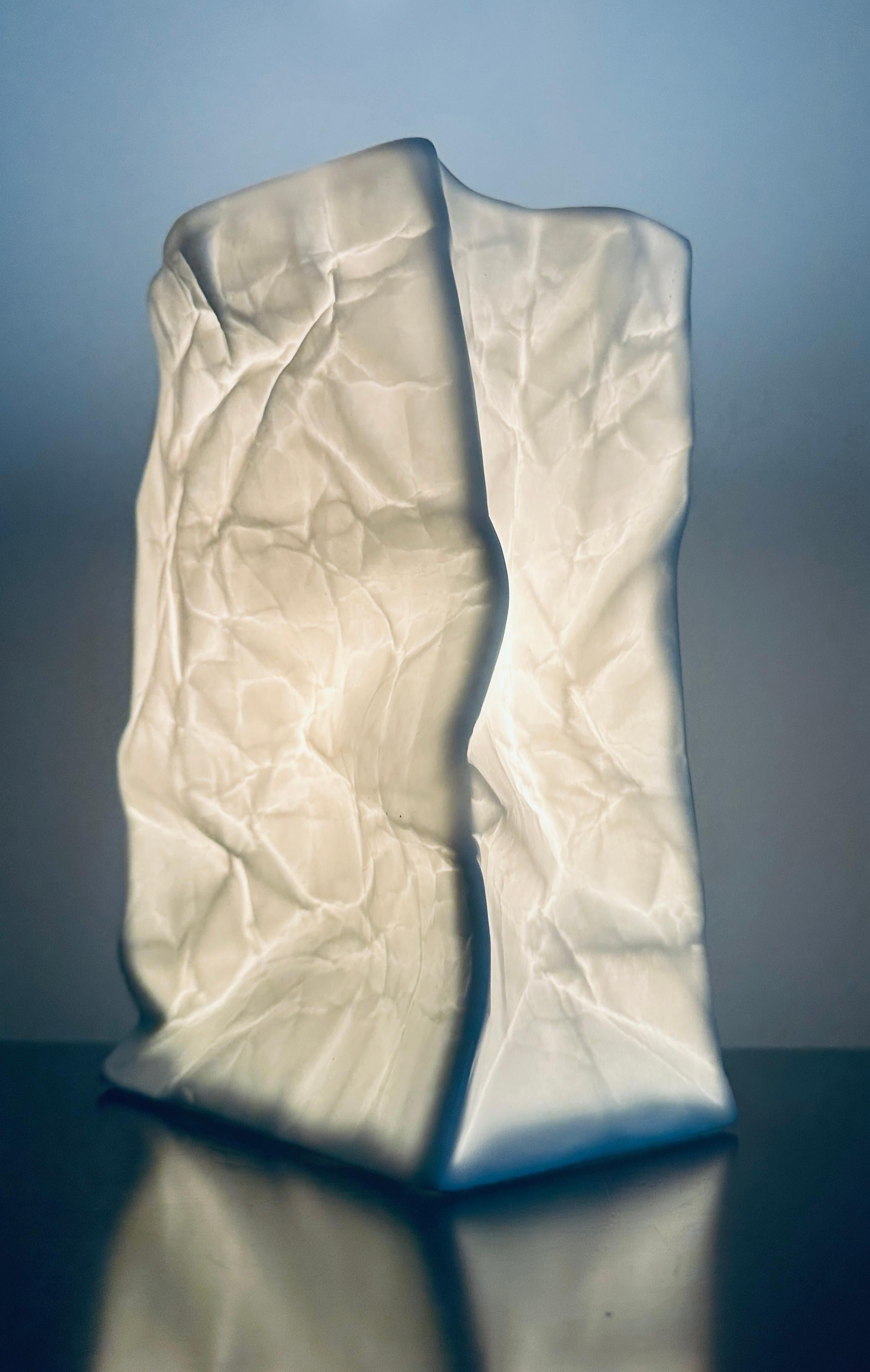 20th Century Vintage Large German White Bisque Ceramic Crumpled Bag Table Lamp by Sompex For Sale