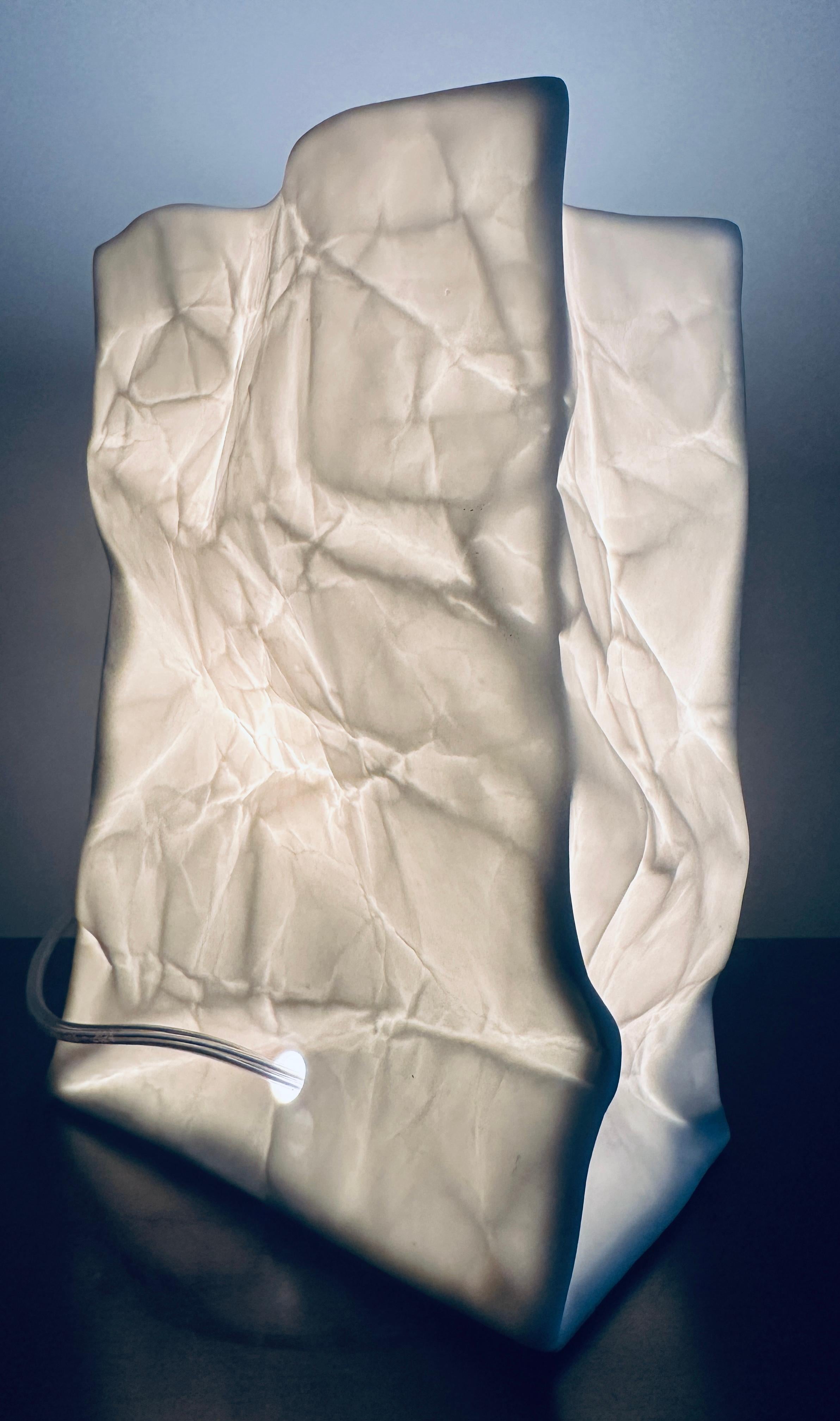 Vintage Large German White Bisque Ceramic Crumpled Bag Table Lamp by Sompex For Sale 1