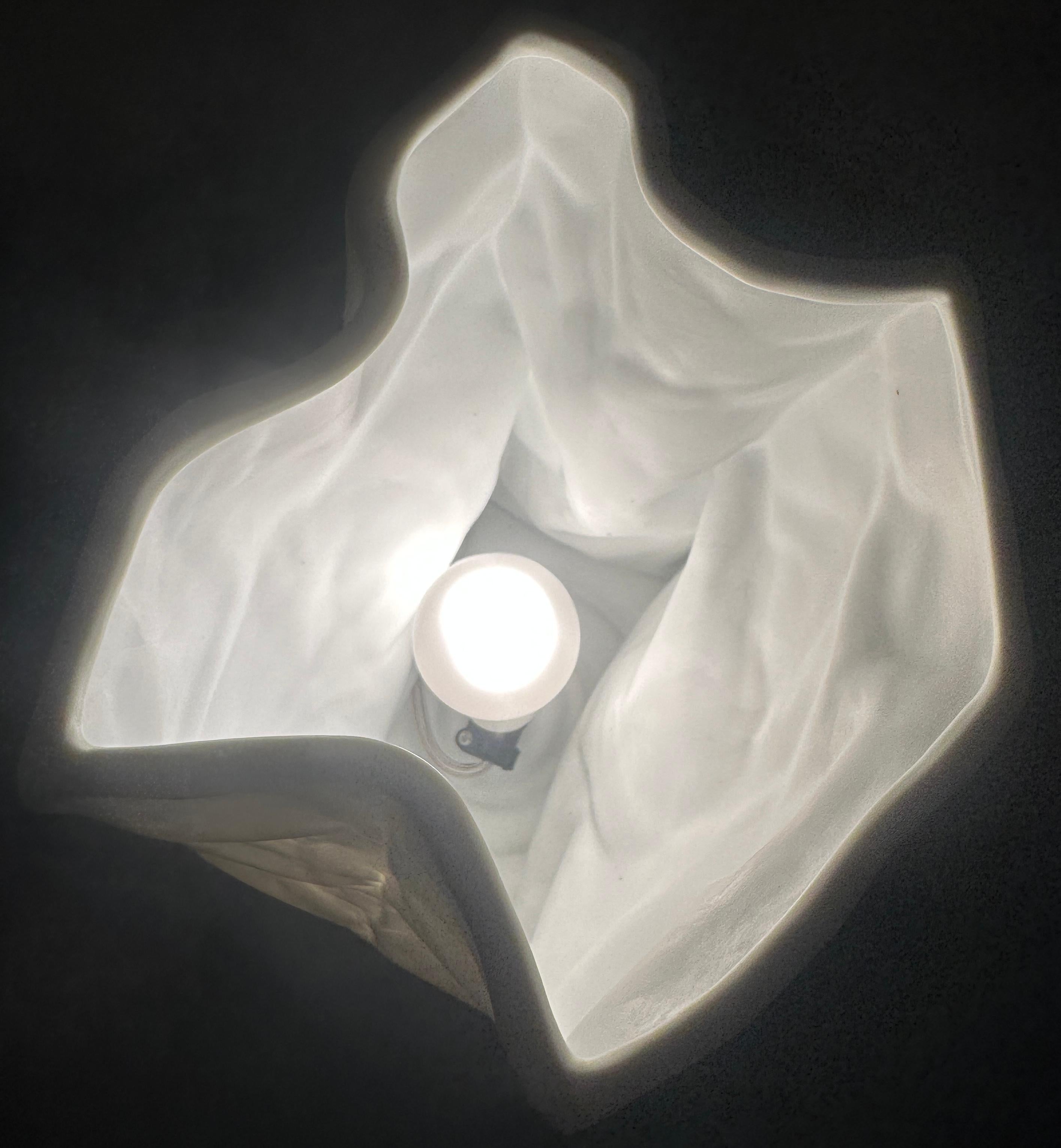 Vintage Large German White Bisque Ceramic Crumpled Bag Table Lamp by Sompex For Sale 3