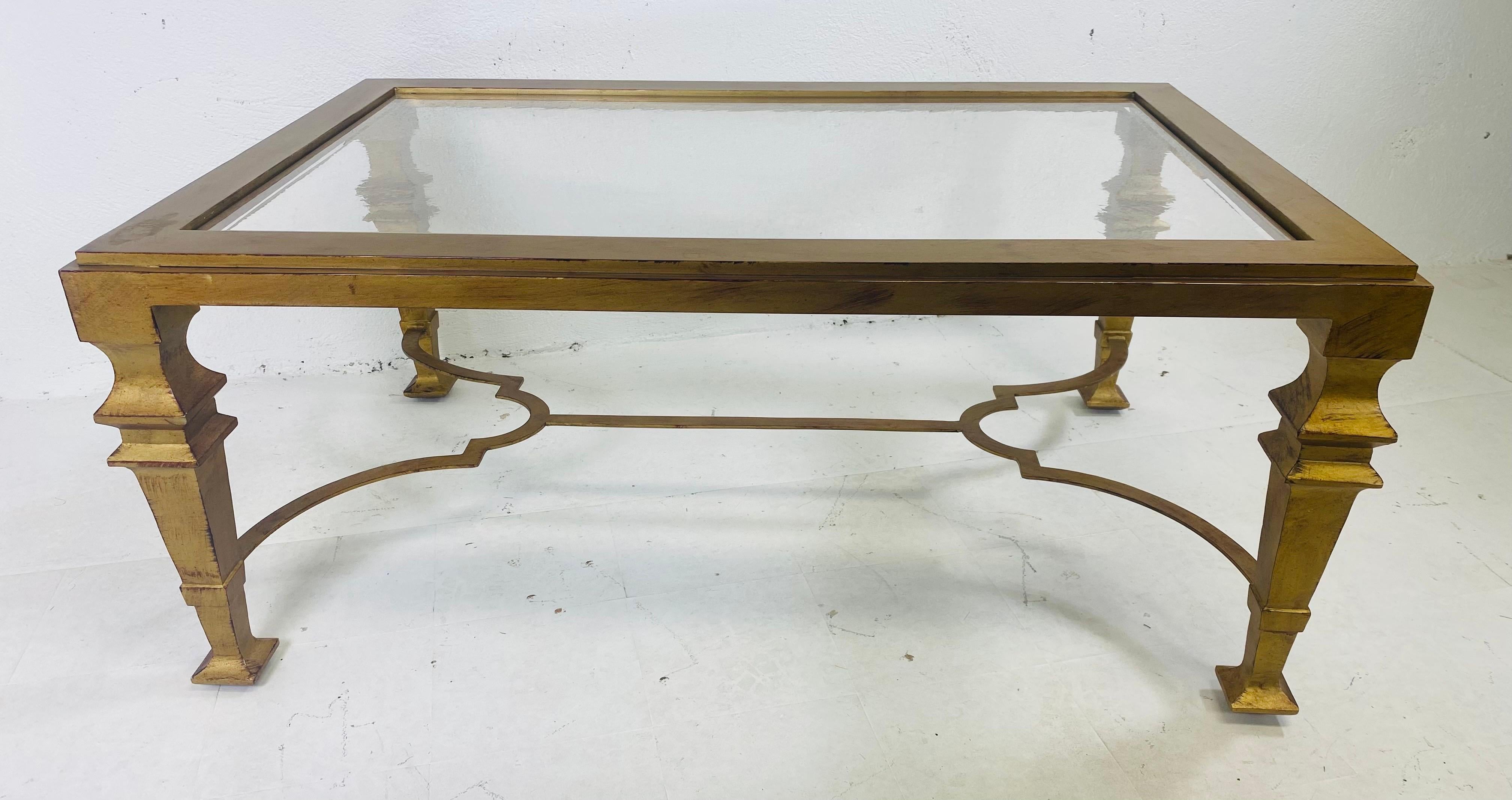 Gilt Vintage large gilded wrought iron Georgian style coffee table For Sale