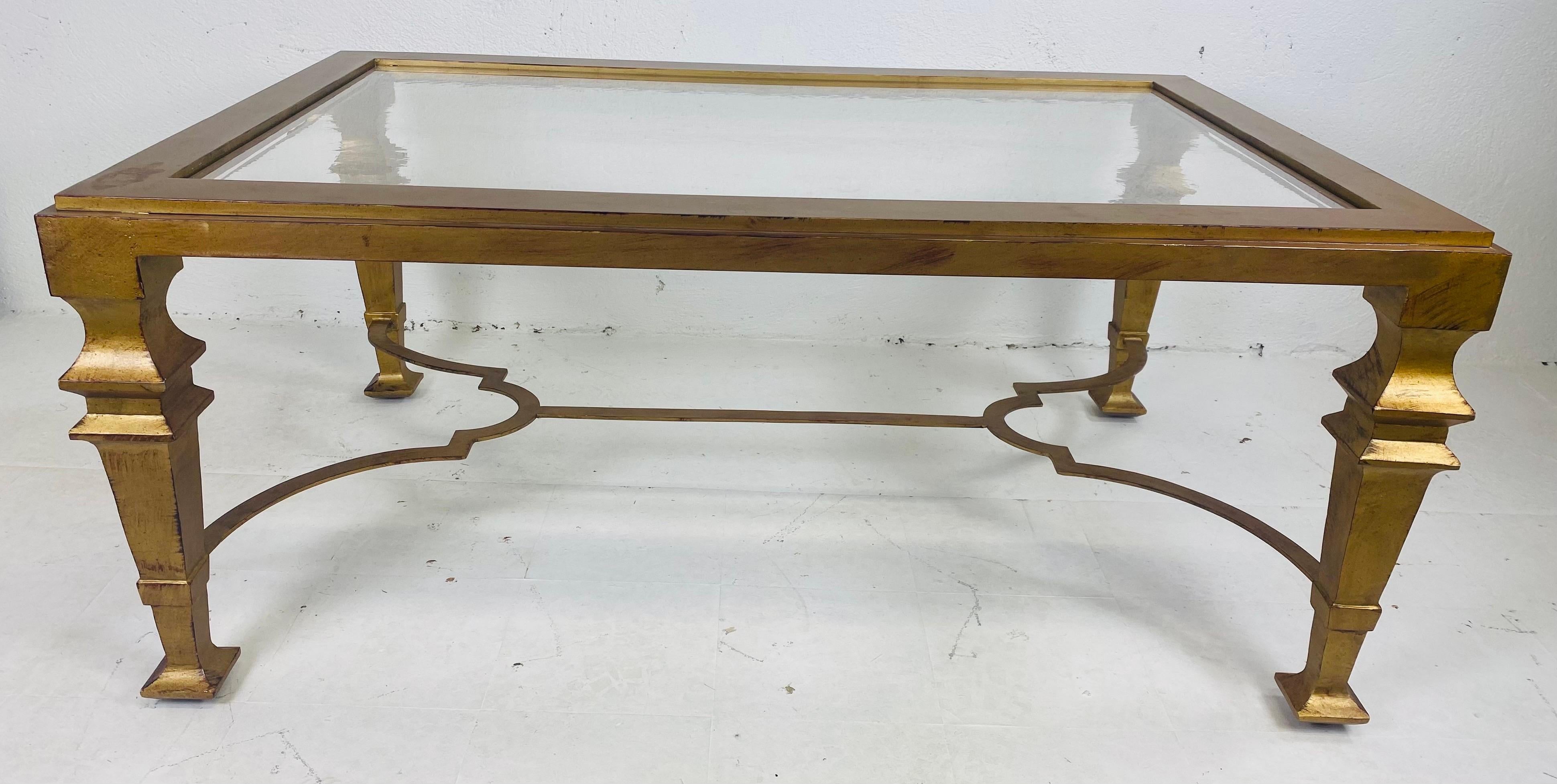Iron Vintage large gilded wrought iron Georgian style coffee table For Sale