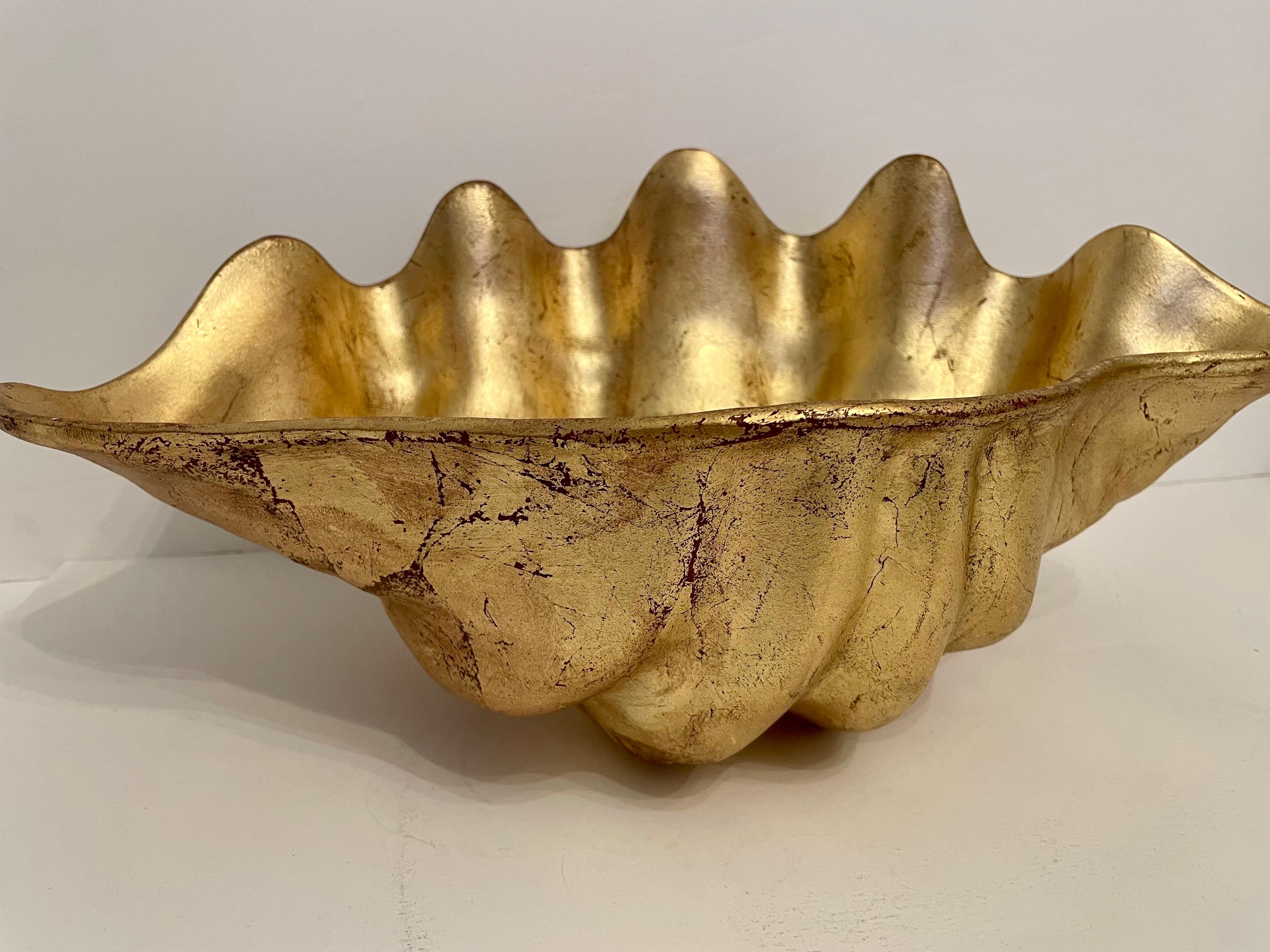 Vintage Large Gilt Finish Seashell Bowl For Sale 3