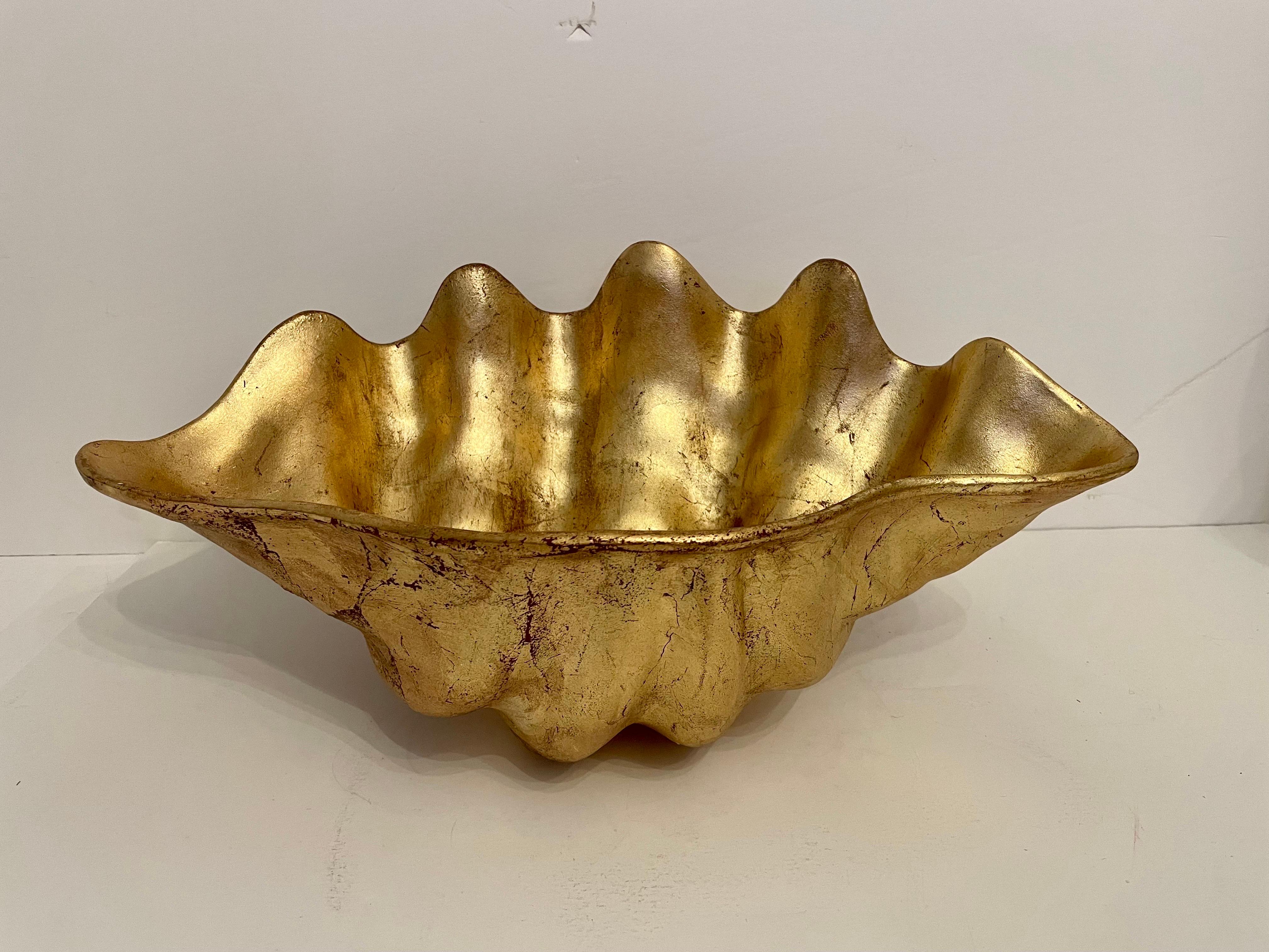 Vintage Large Gilt Finish Seashell Bowl For Sale 4
