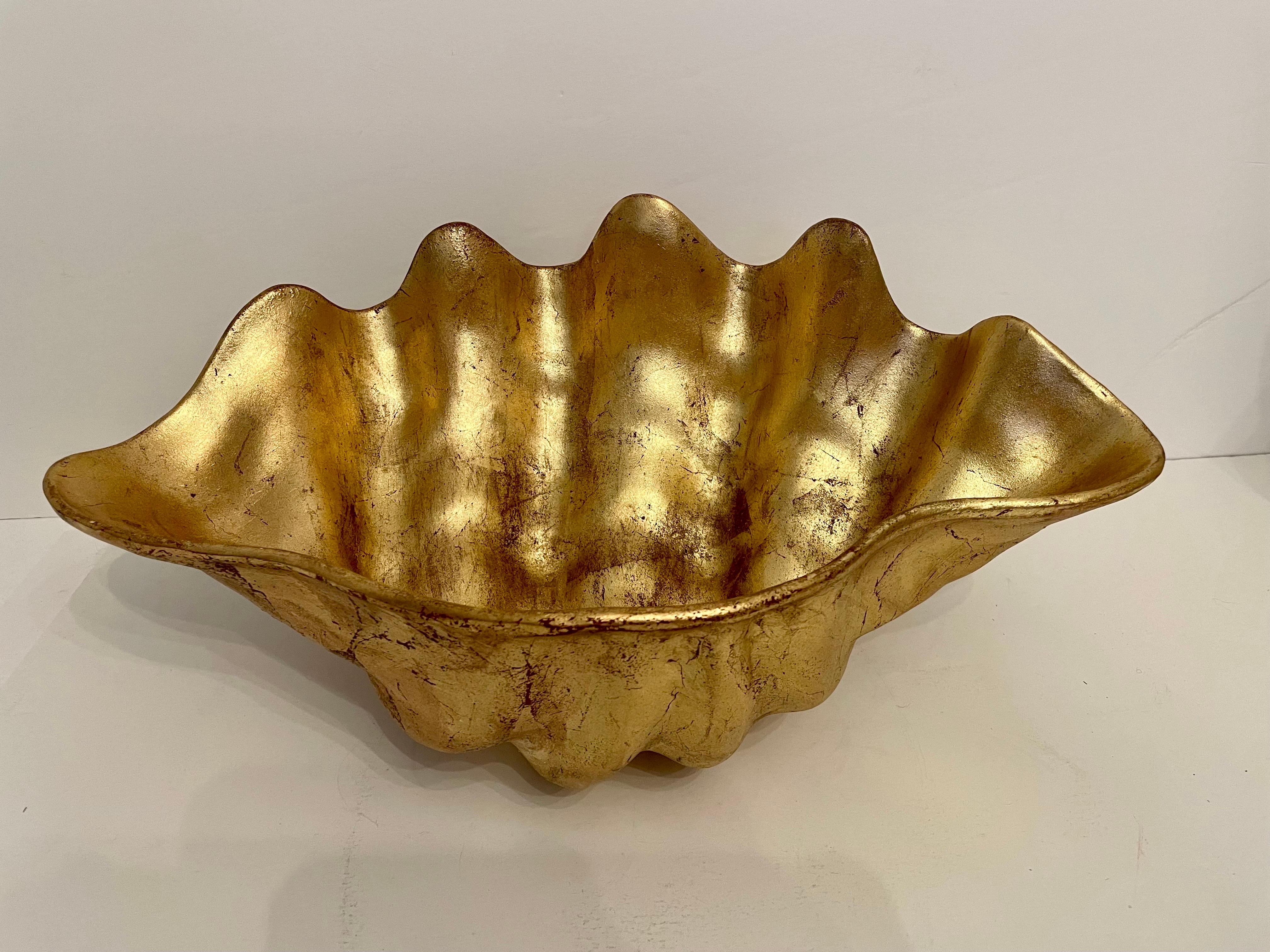 Vintage Large Gilt Finish Seashell Bowl For Sale 5