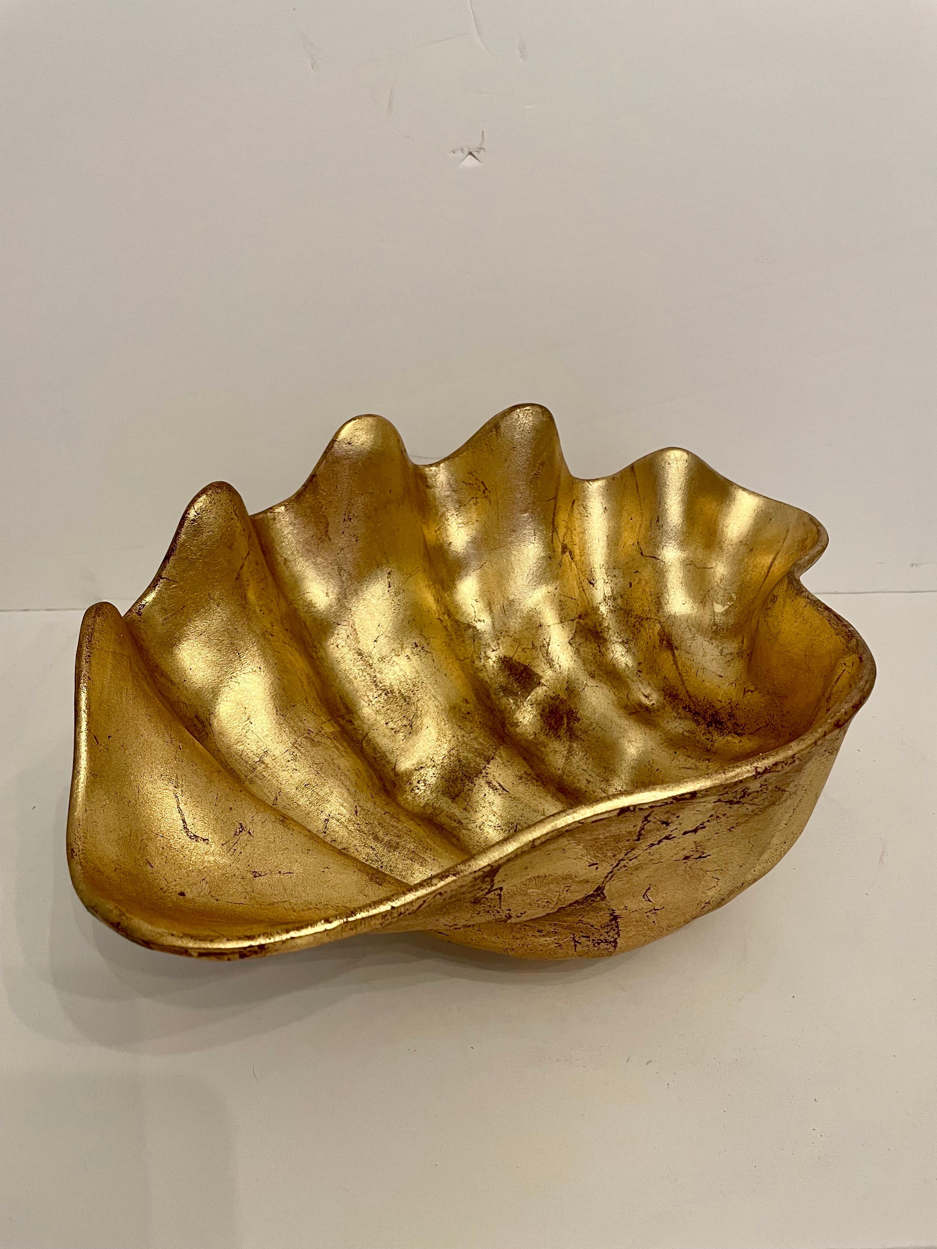 Hollywood Regency Vintage Large Gilt Finish Seashell Bowl For Sale