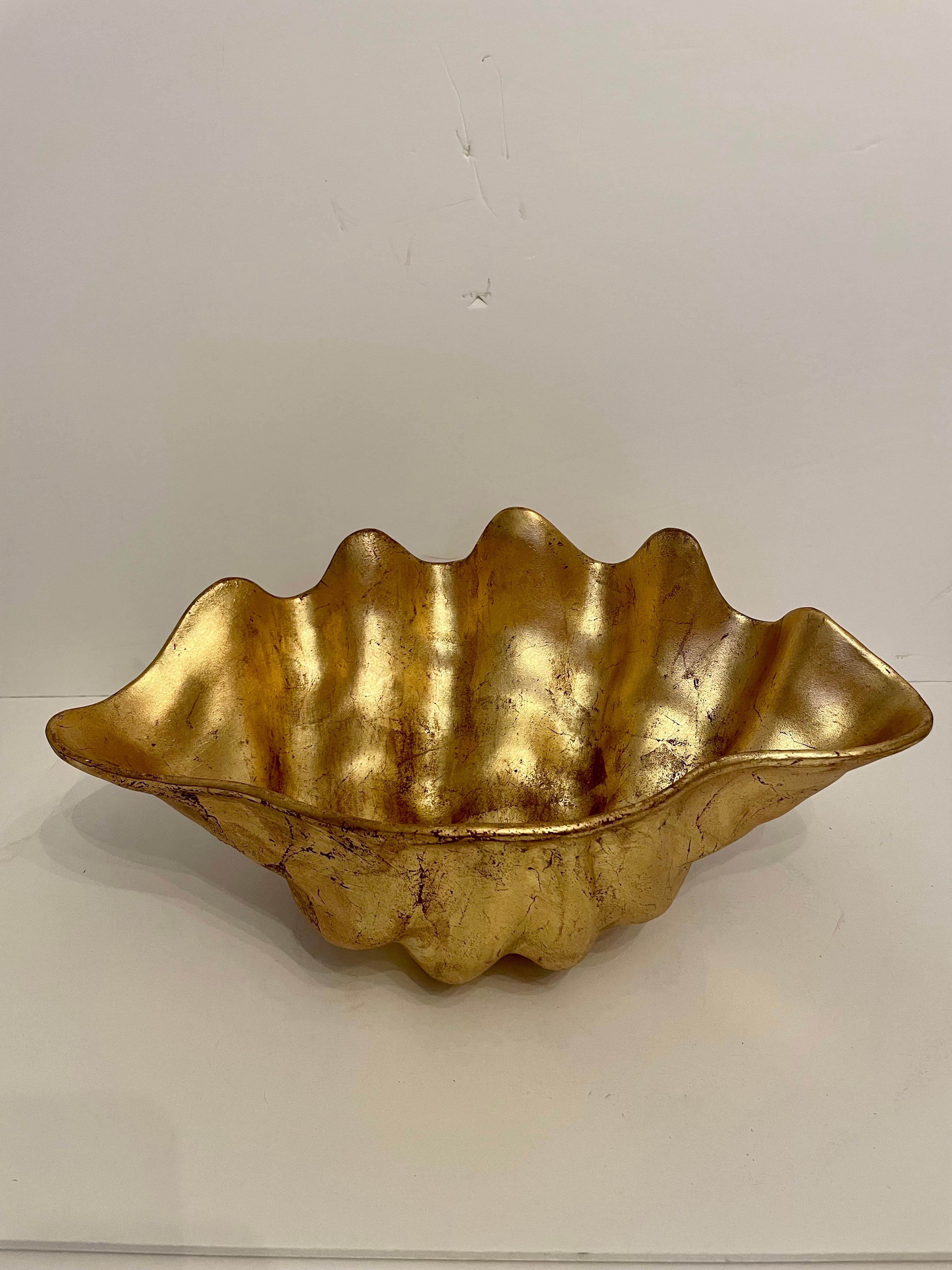 American Vintage Large Gilt Finish Seashell Bowl For Sale
