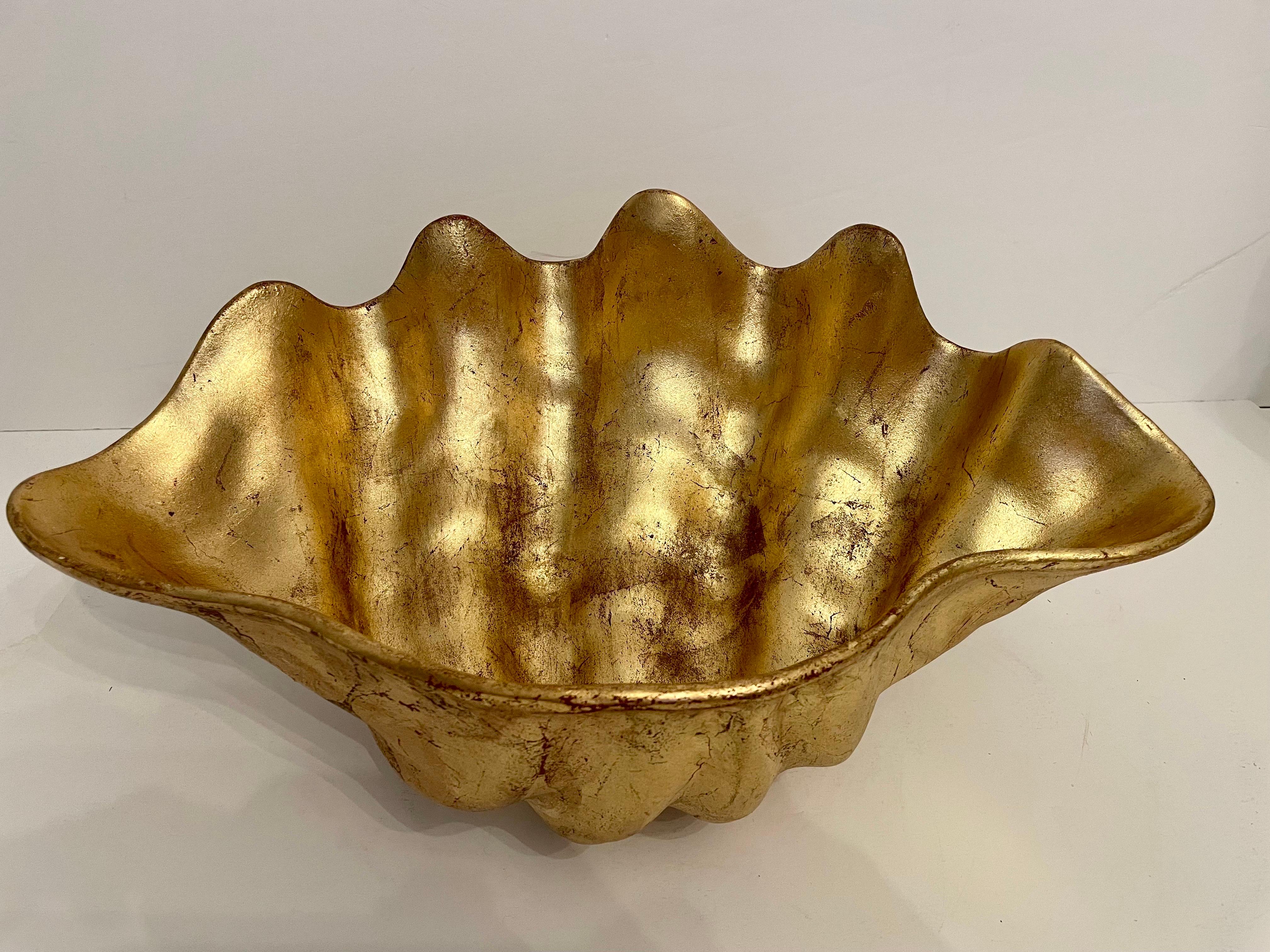 20th Century Vintage Large Gilt Finish Seashell Bowl For Sale